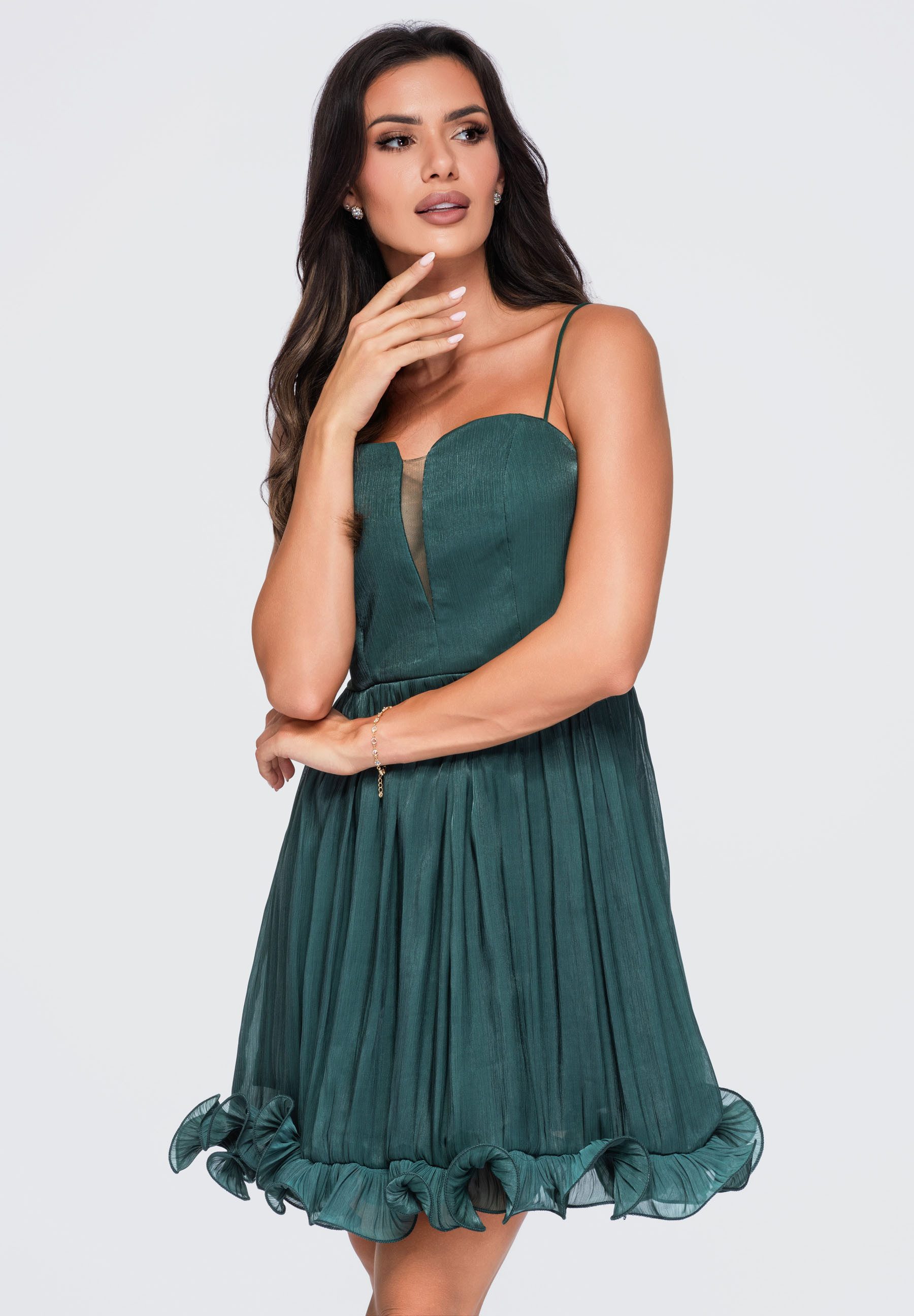 OMBRE Abendkleid Damen Abendkleid mit fließendem Schnitt Grün S (kein Set, 1-tlg)