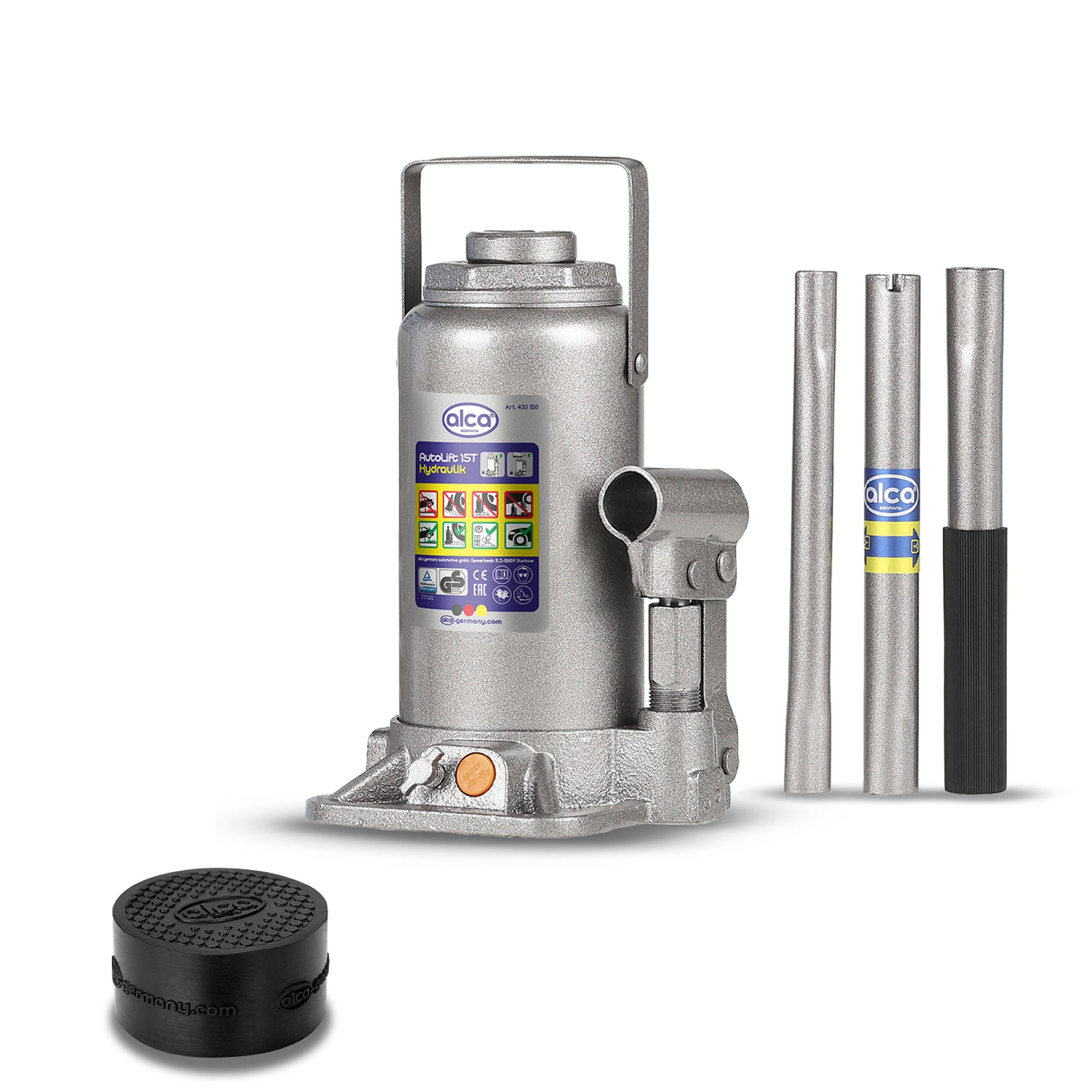 alca Wagenheber Wagenheber-Set 15 t hydraulisch mit Gummiauflage, 225-425 mm, max. Hubhöhe: 42.5 cm, Set, 2-tlg., inkl. 50 mm Gummiauflage
