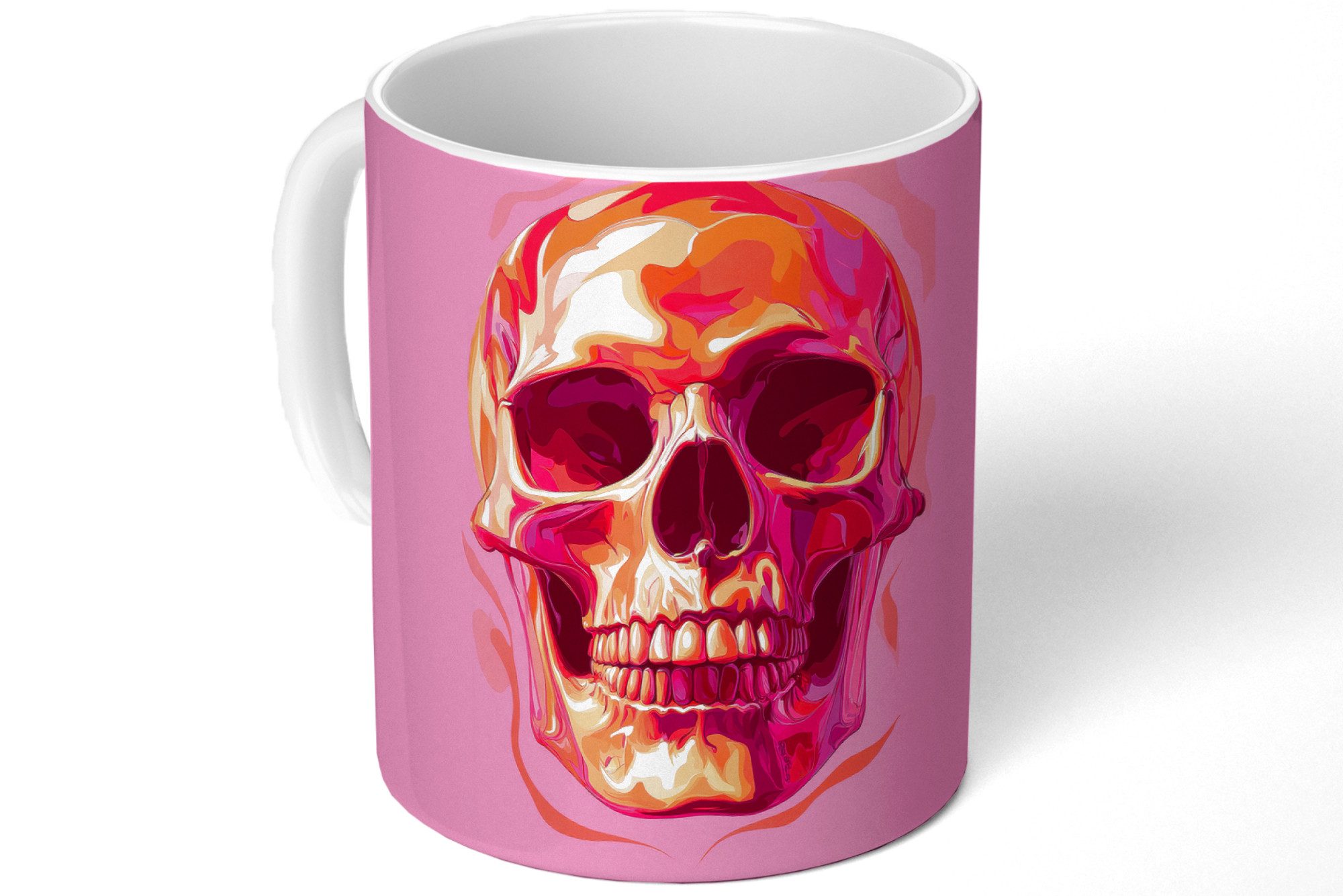 MuchoWow Tasse Leuchtend rosa - Zähne - Schädel, 1-tlg., Keramik, Kaffeetassen, Teetasse, Becher, Kaffeebecher, Geschenk