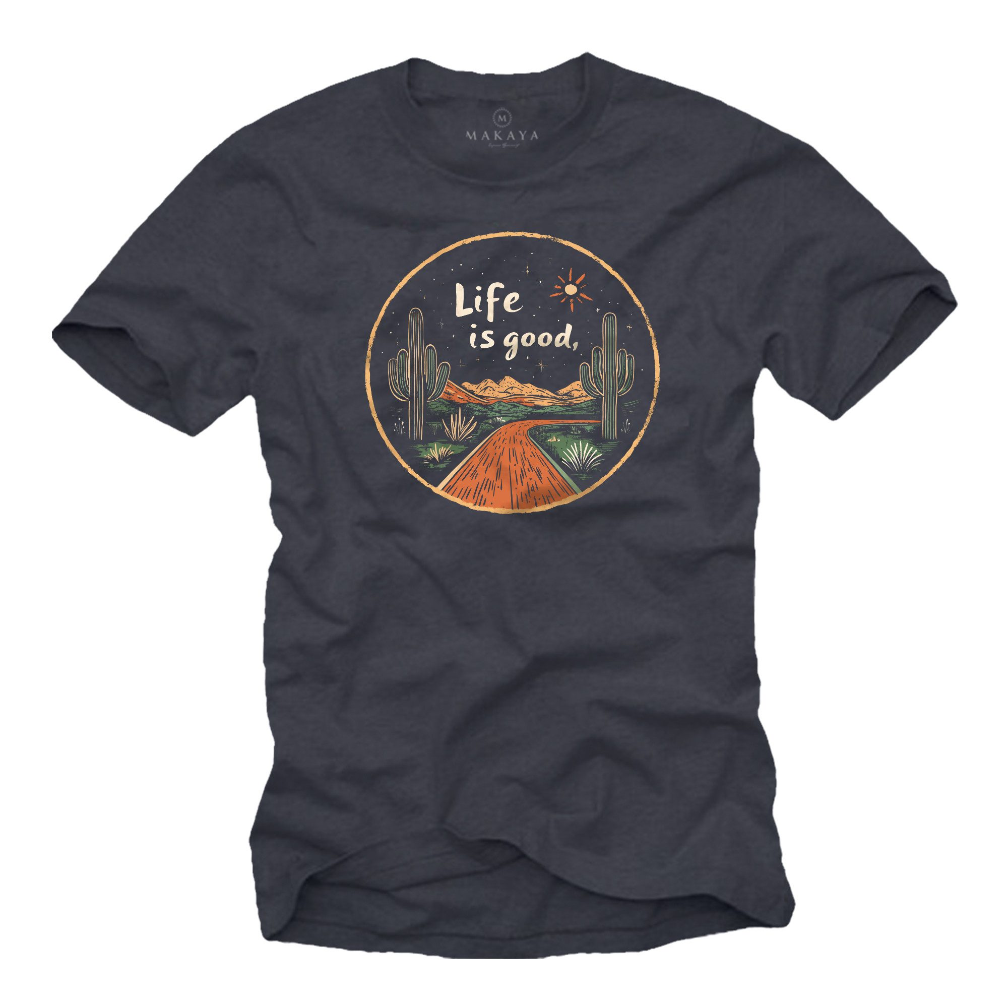 T-Shirt Printshirt für Herren – Kaktus & Life is Good Wandermotiv