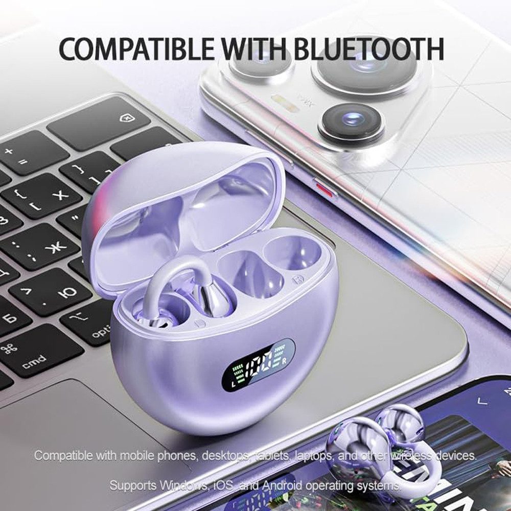 Vashoy Bluetooth kopfhörer mit ohrclip,Open Ear übersetzungskopfhörer Bluetooth-Kopfhörer (Übersetzungsfunktion, Bluetooth 5.4, Neuartiges Ohrclip-Design,IPX5 wasserdicht,geeignet für Sport und Büro)