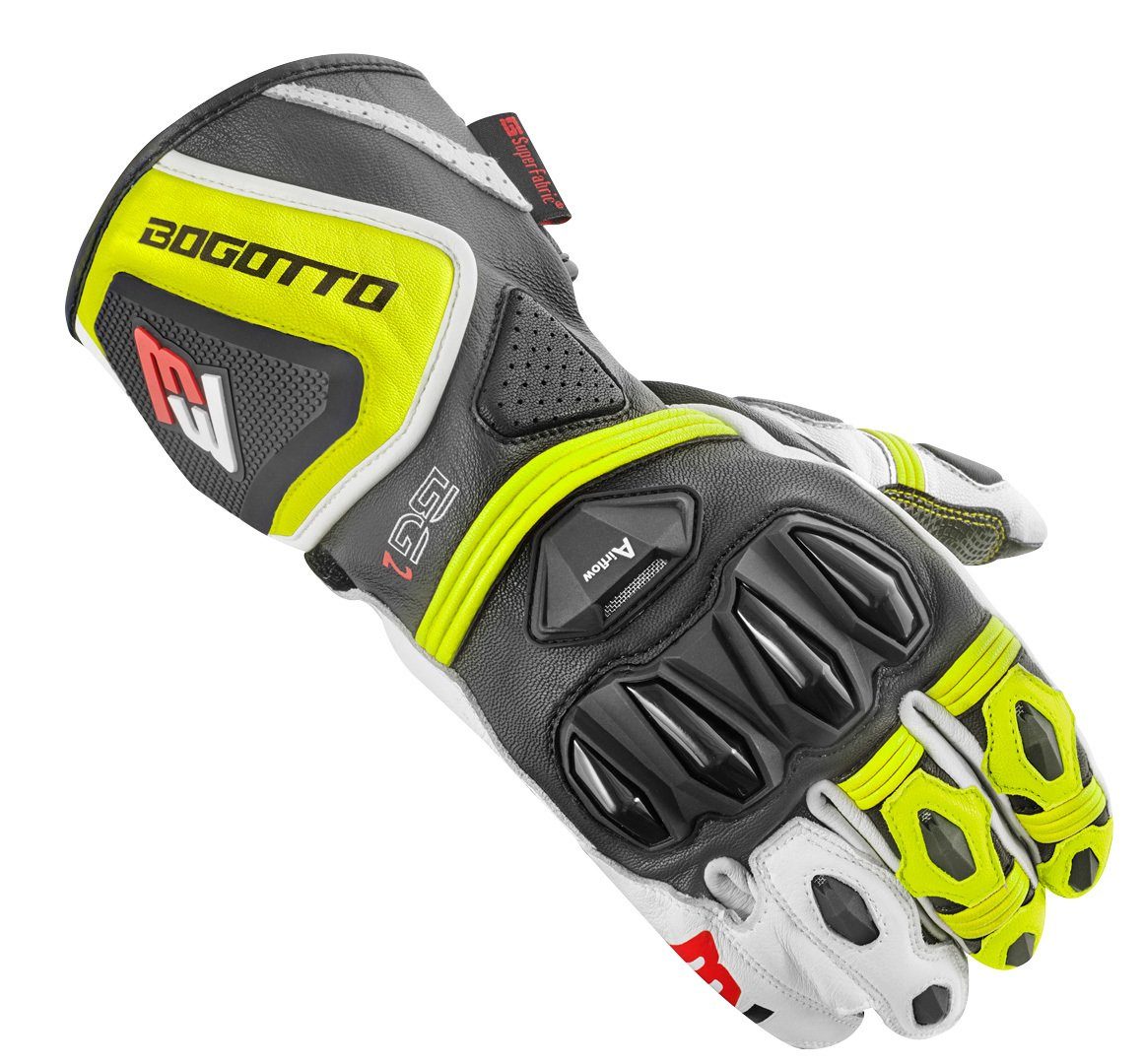 Bogotto Motorradhandschuhe Monza perforierte Motorradhandschuhe Black/White/Fluo Yellow