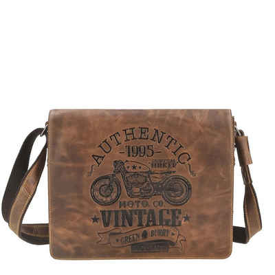 Greenburry Umhängetasche Cafe Racer, used Look, Schultertasche 34x28cm, mit CafeRacer Biker Prägung