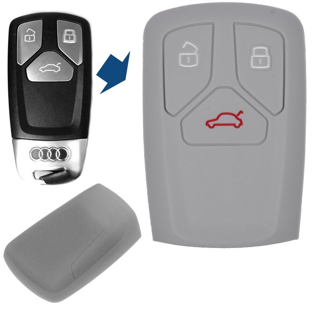 mt-key Schlüsseltasche Autoschlüssel Softcase Silikon Schutzhülle Grau, für Audi A4 S4 Q7 Q5 TT RS A5 S5 3 Tasten KEYLESS SMARTKEY