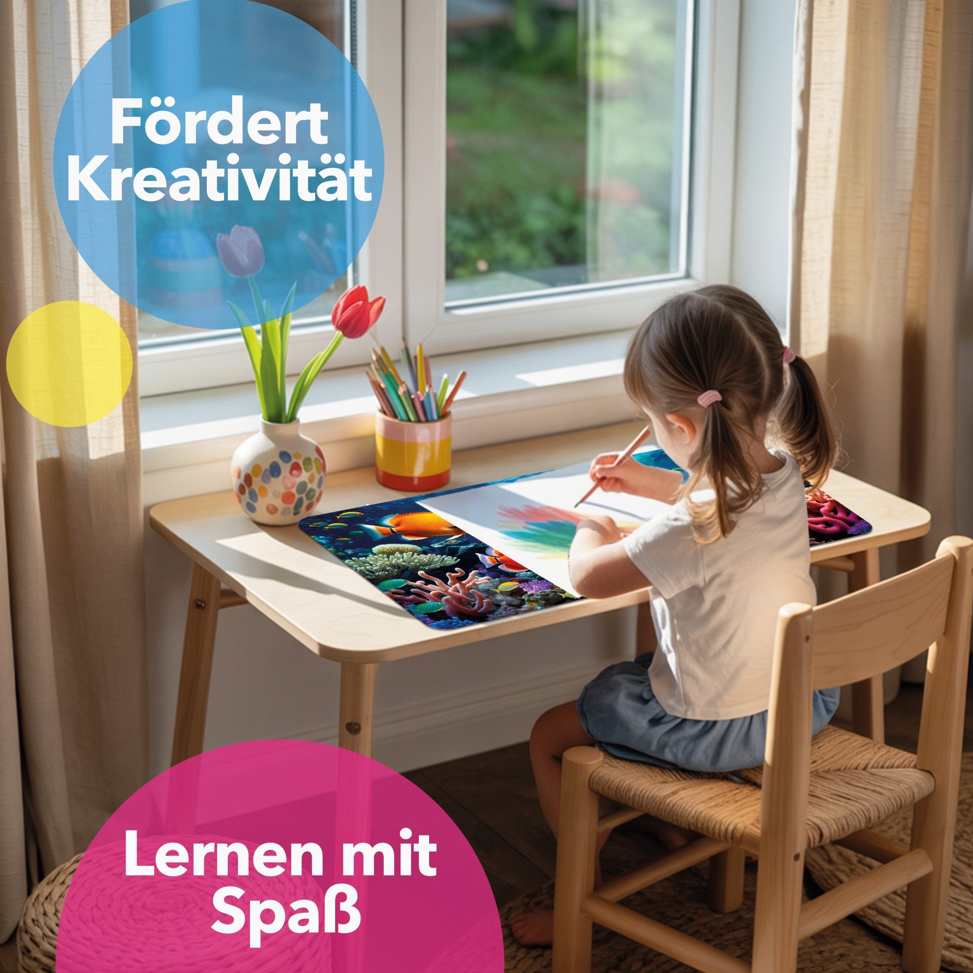 Lineo Schreibtischunterlage Malunterlage für Kinder abwischbar, (1 tlg., XXL Kinder-Tisch-Unterlage) – Bild 4 von 5
