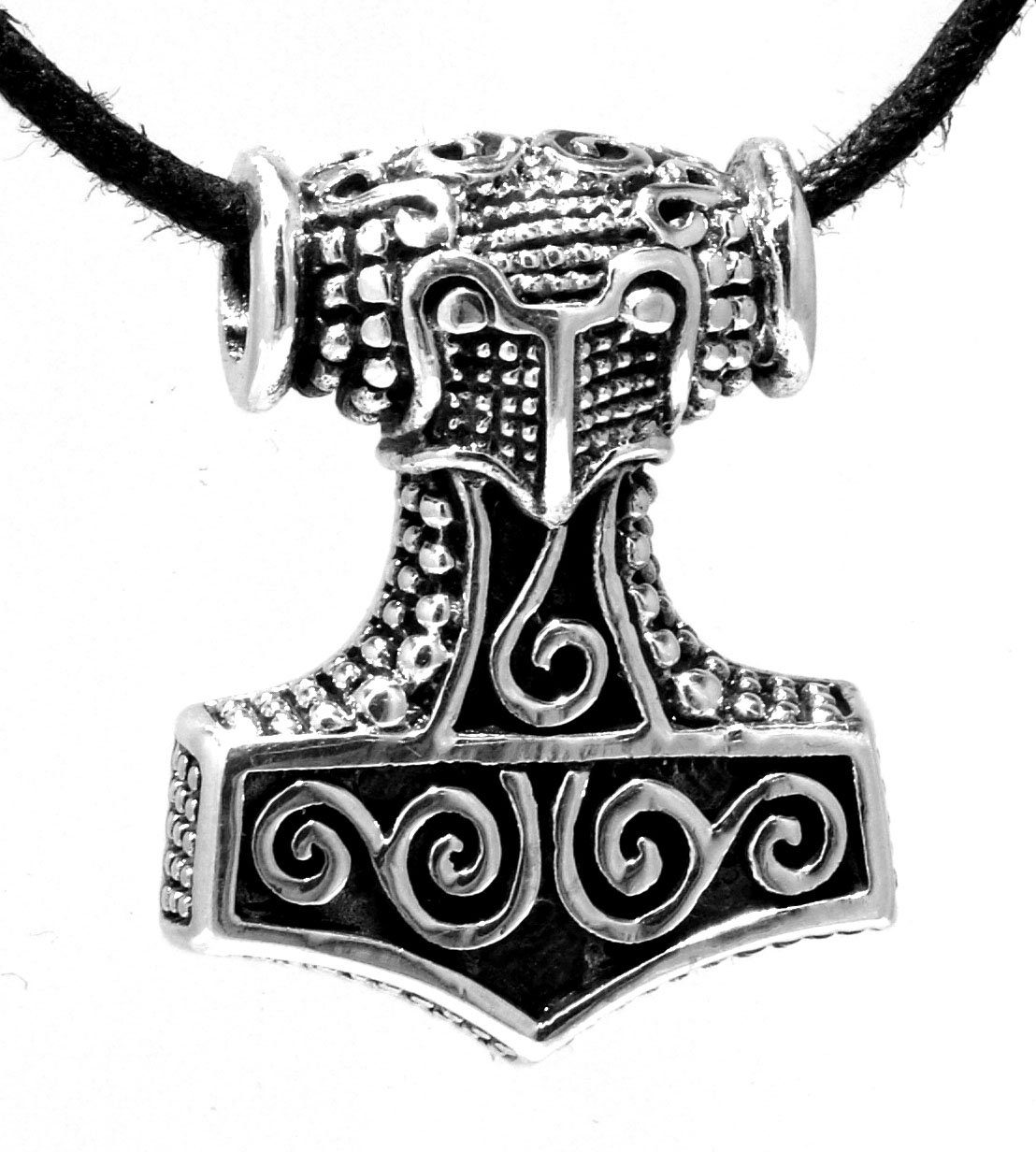 925 Thorshammer Kettenanhänger Hammer Leather Wikinger Silber Thorhammer of Thor Kiss