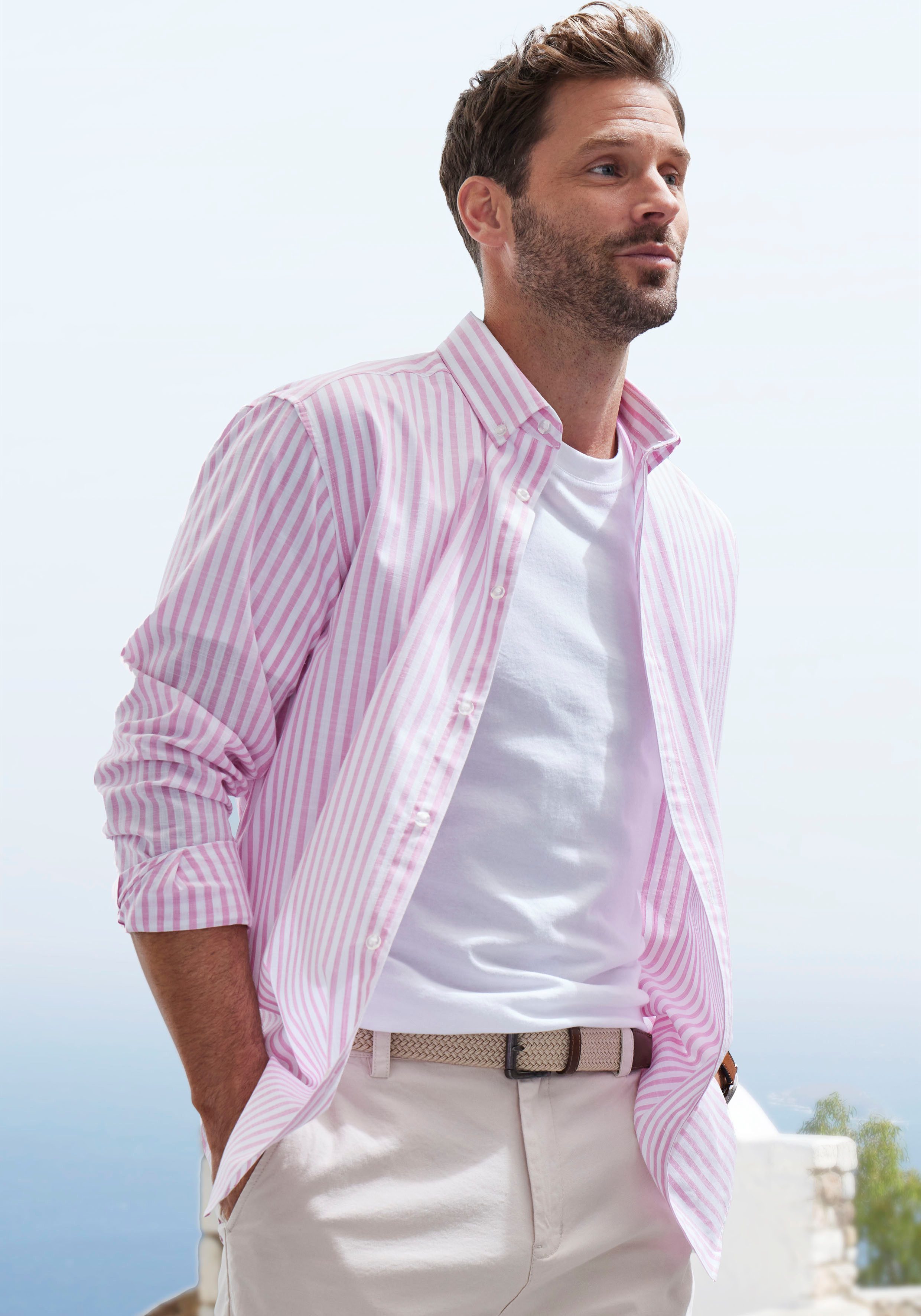 John Devin Langarmhemd Regular Fit Streifenhemd mit Button-down-Kragen, aus reiner Baumwolle