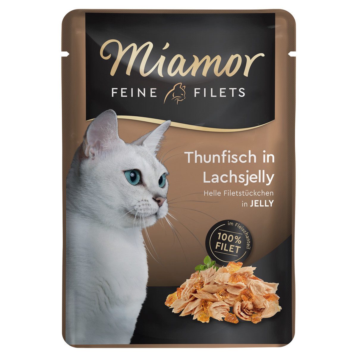 Miamor Feine Filets mit Thunfisch in Lachsjelly Pouch 100 g - 24 Stück, Nassfutter für: Katze