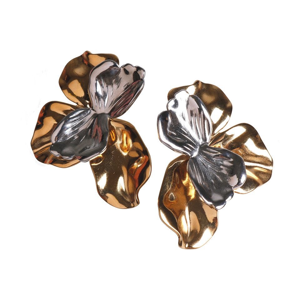 Capelli New York Schmuckset Ohrstecker mit Blütendesign – Edelstahl, 18K vergoldet