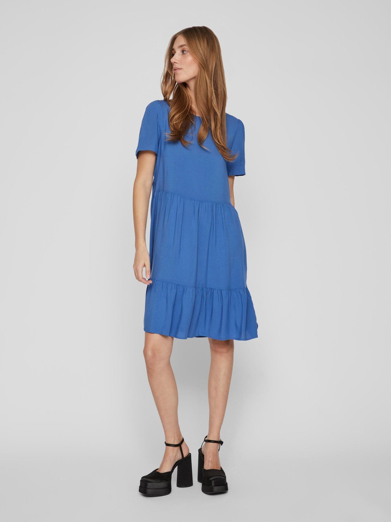 Shirtkleid Kleid (kurz) Blusen Blau 6067 Kurzarm Vila Knielanges Dress in VIPAYA