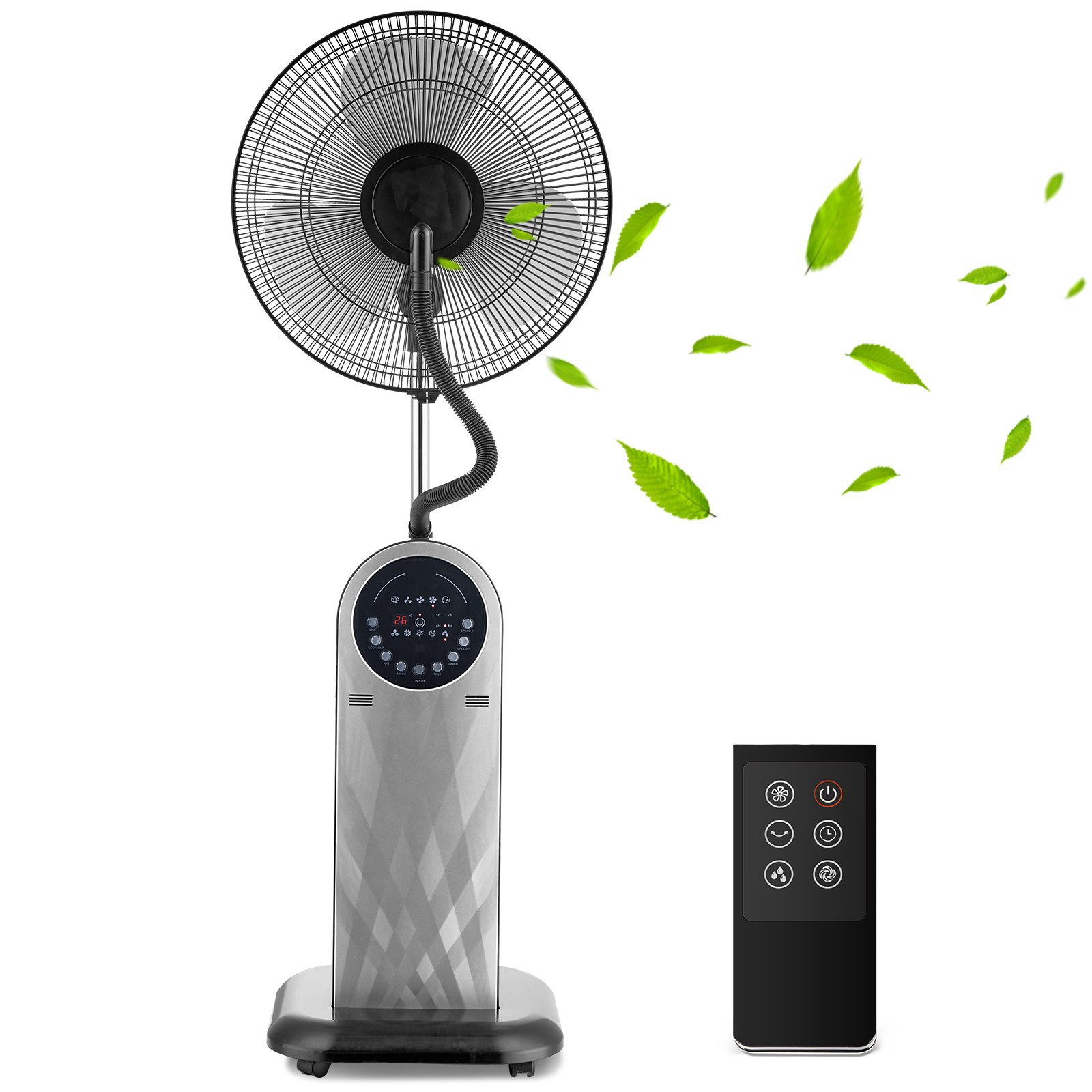 Aigostar Standventilator leise Ventilator mit Fernbedienung Wasserkühlung Sprühnebel, Sprühnebel Ventilator
