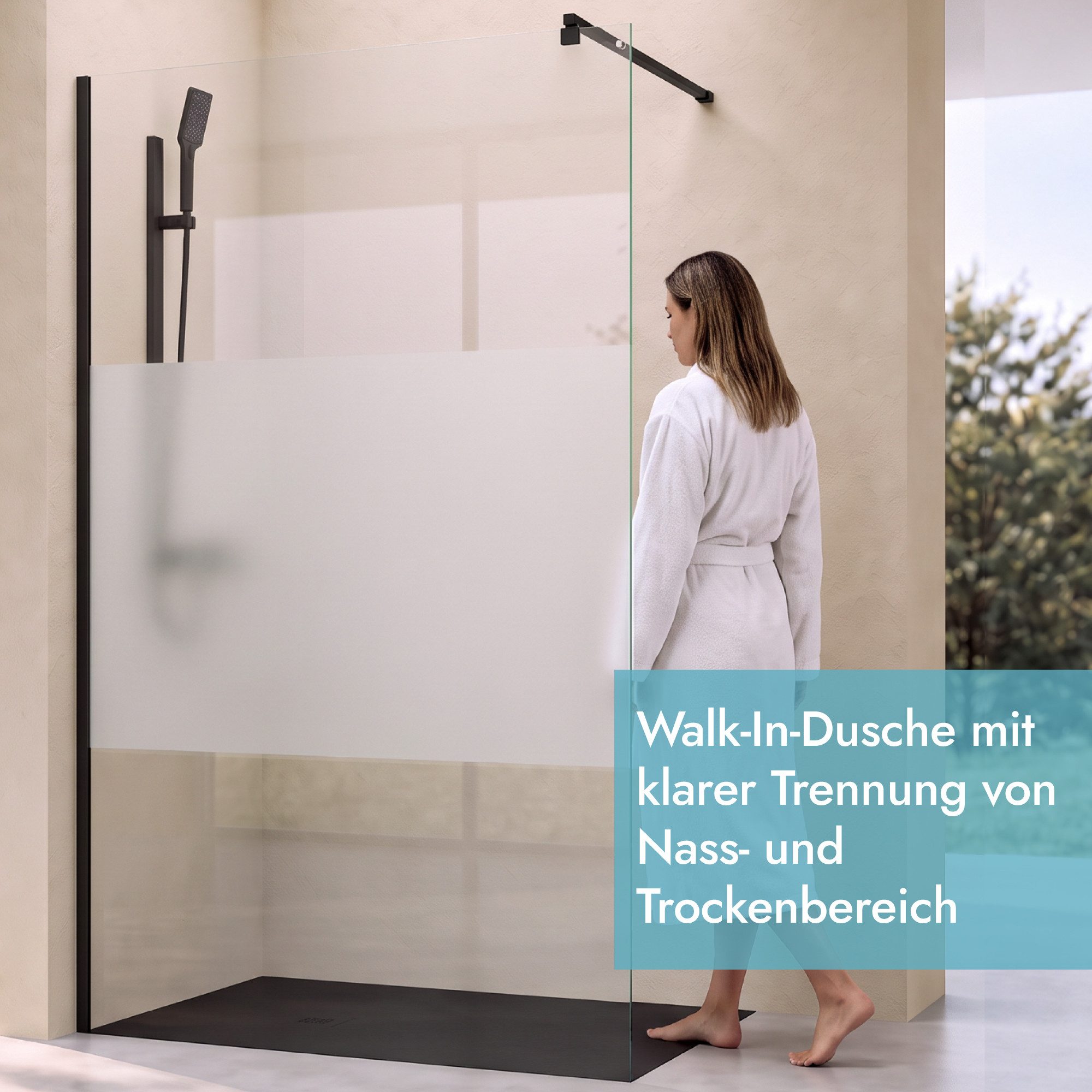 doporro Walk-in-Dusche Duschwand Duschkabine Duschabtrennung ESG-Glas mit NANO H: 200cm, Einscheibensicherheitsglas – Bild 2 von 5
