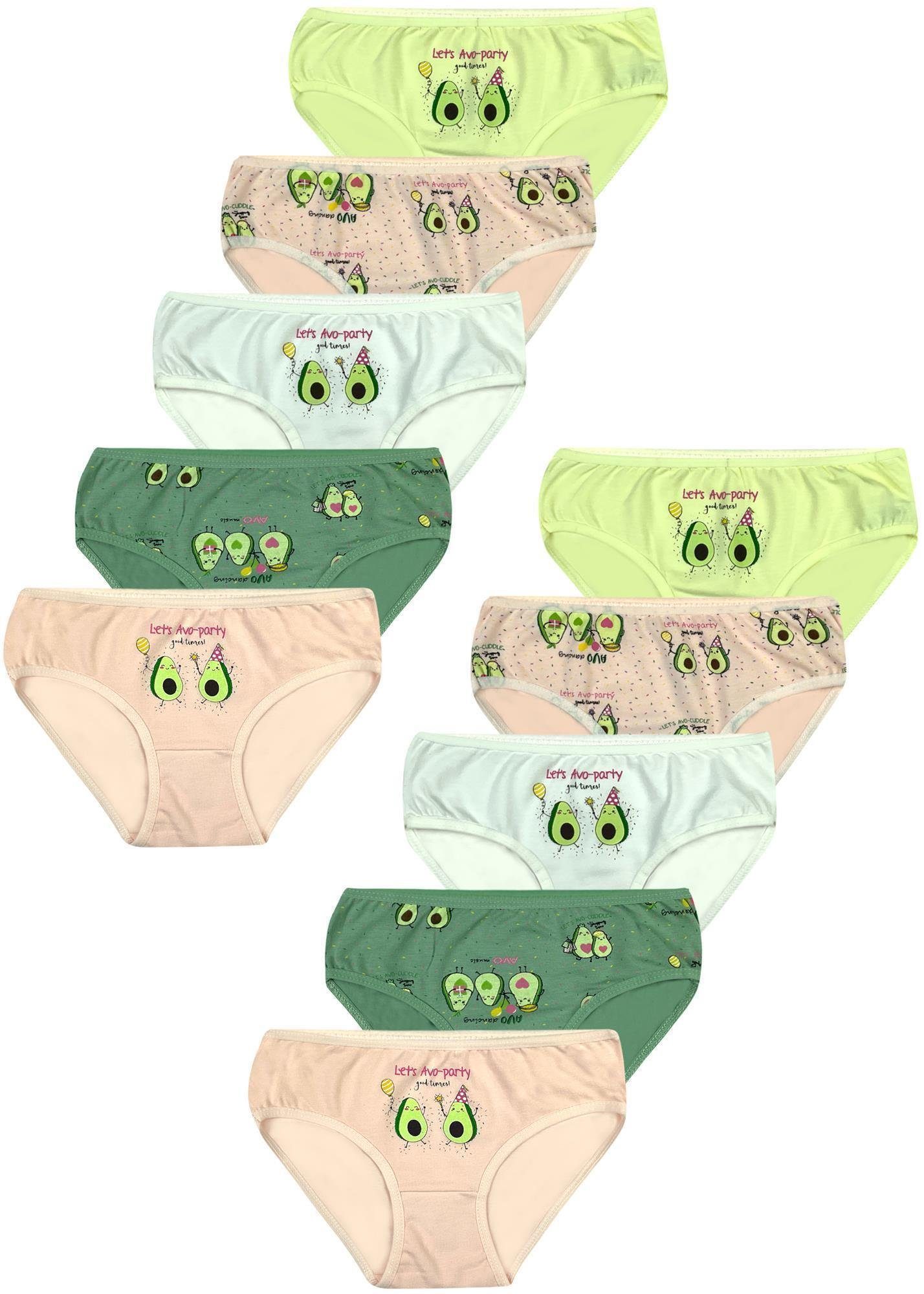 Slip 10er Set Mädchen Slips - Avocado - Bunt