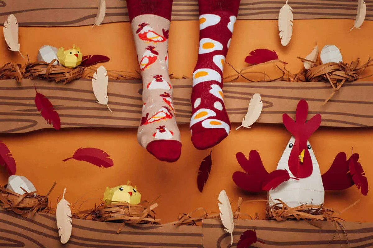 Many Mornings Freizeitsocken Many Mornings Egg and Chicken (1 Paar, 1-Paar, 1 Paar) immer ein dismatching Paar