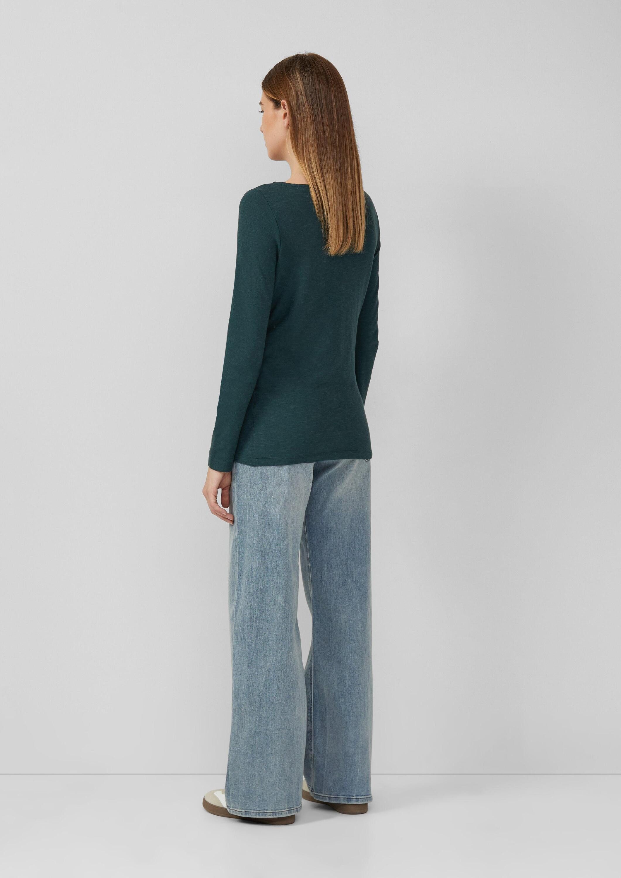 s.Oliver Langarmshirt T-Shirt Slim-Fit-Longsleeve aus Baumwollslub mit U-Boot-Ausschnitt