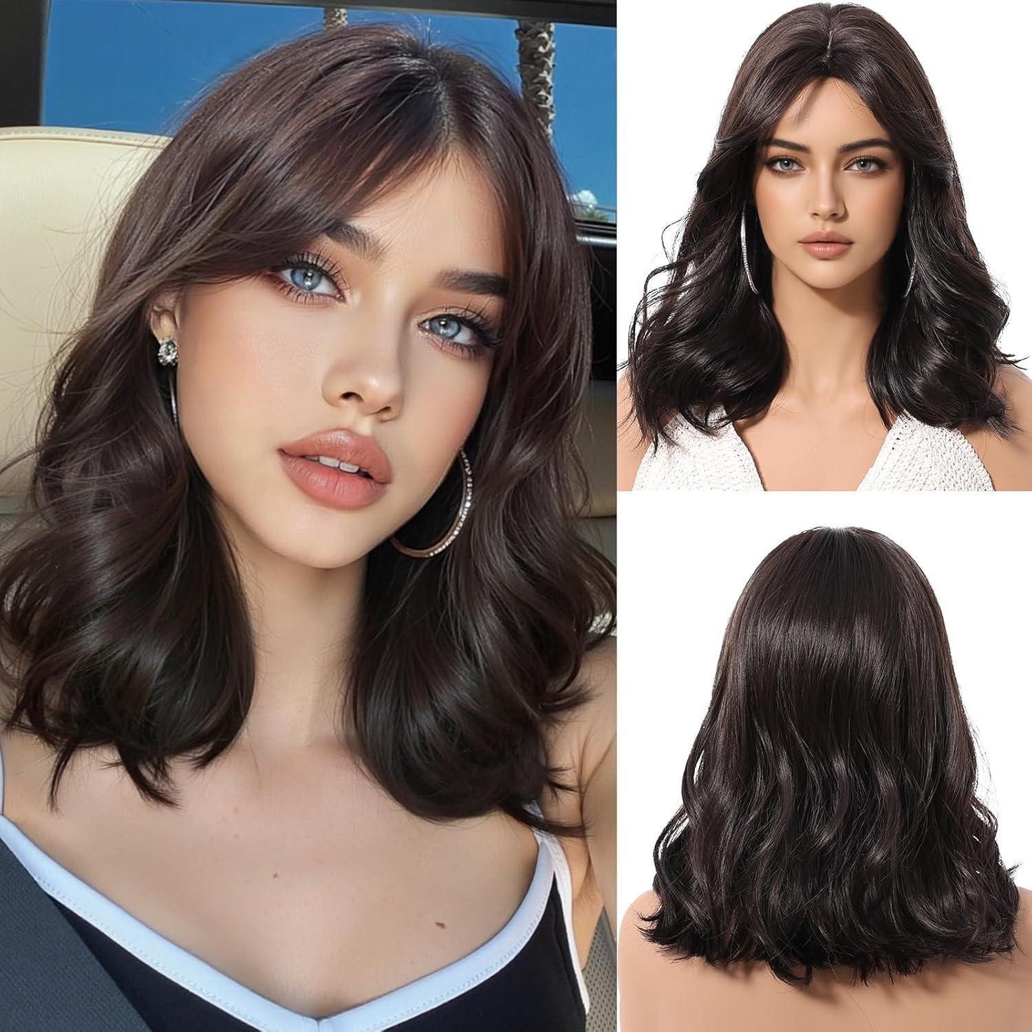 LuxusKollektion Kunsthaarperücke Dunkelbraune Bob Perücke Damen Lockige Kurzhaarperücke mit Pony