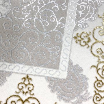 Teppich Teppich mit orientalischem Flair, luxuriös, weiß gold grau, Carpetia, rechteckig, Höhe: 5 mm