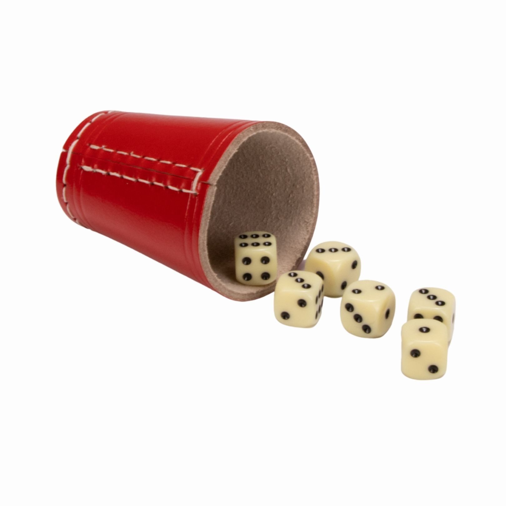 GICO Spielesammlung Würfelbecher rot (echt Leder) Standard (9 cm) mit 6 Würfeln 5903