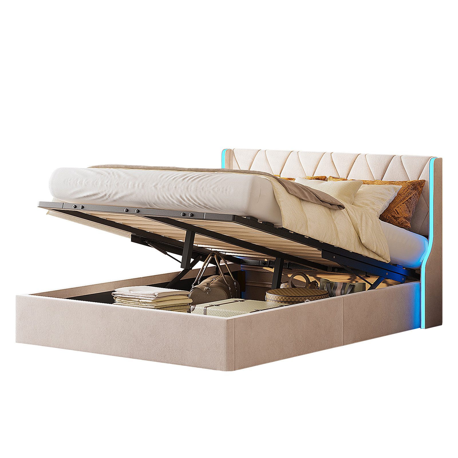 FUROKOY Polsterbett Boxspringbett Hydraulisches Doppelbett LED günstig online kaufen
