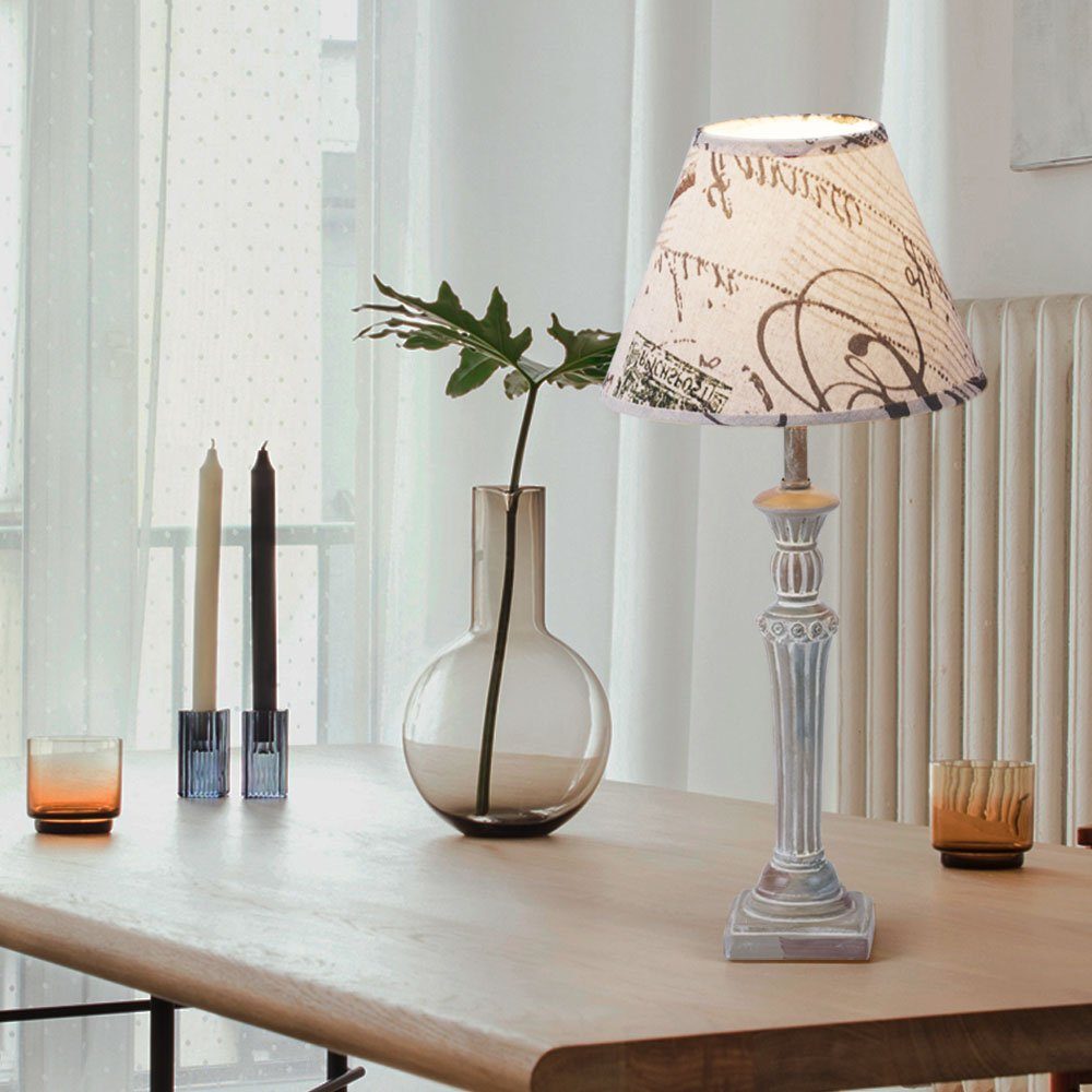 etc-shop LED Tischleuchte, Leuchtmittel inklusive, Warmweiß, Textil Tisch Lampe Paris Design Wohn Zimmer Beistell Leuchte beige im-