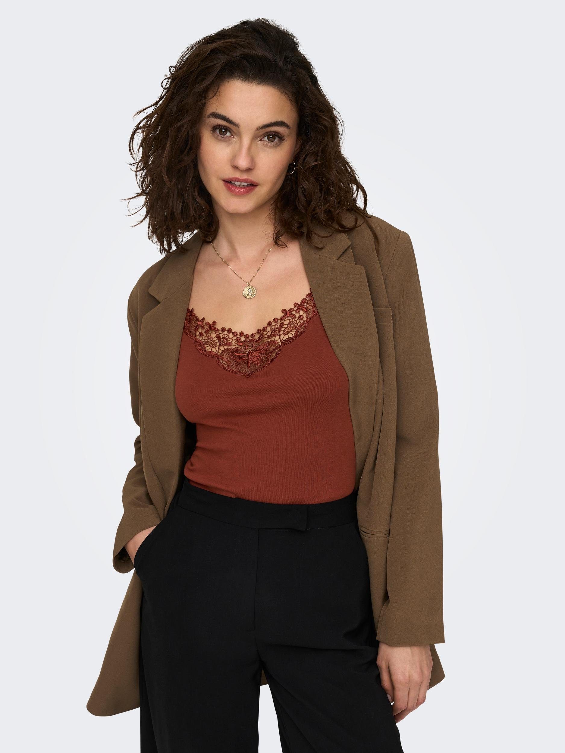 ONLY Spitzentop ONLKIRA – Doppelpack mit Spitzendetail für feminine Looks (2er-Pack) figurbetont, modisch, Jersey, Baumwolle, V-Ausschnitt
