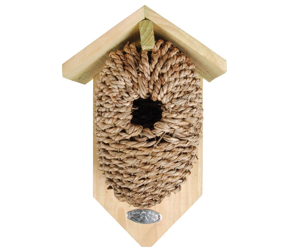 Esschert Design BV Nistkasten Nestbeutel Kadlin, 26 x 14 x 10 cm, 35 mm Einflugloch, aus Holz und Seegras