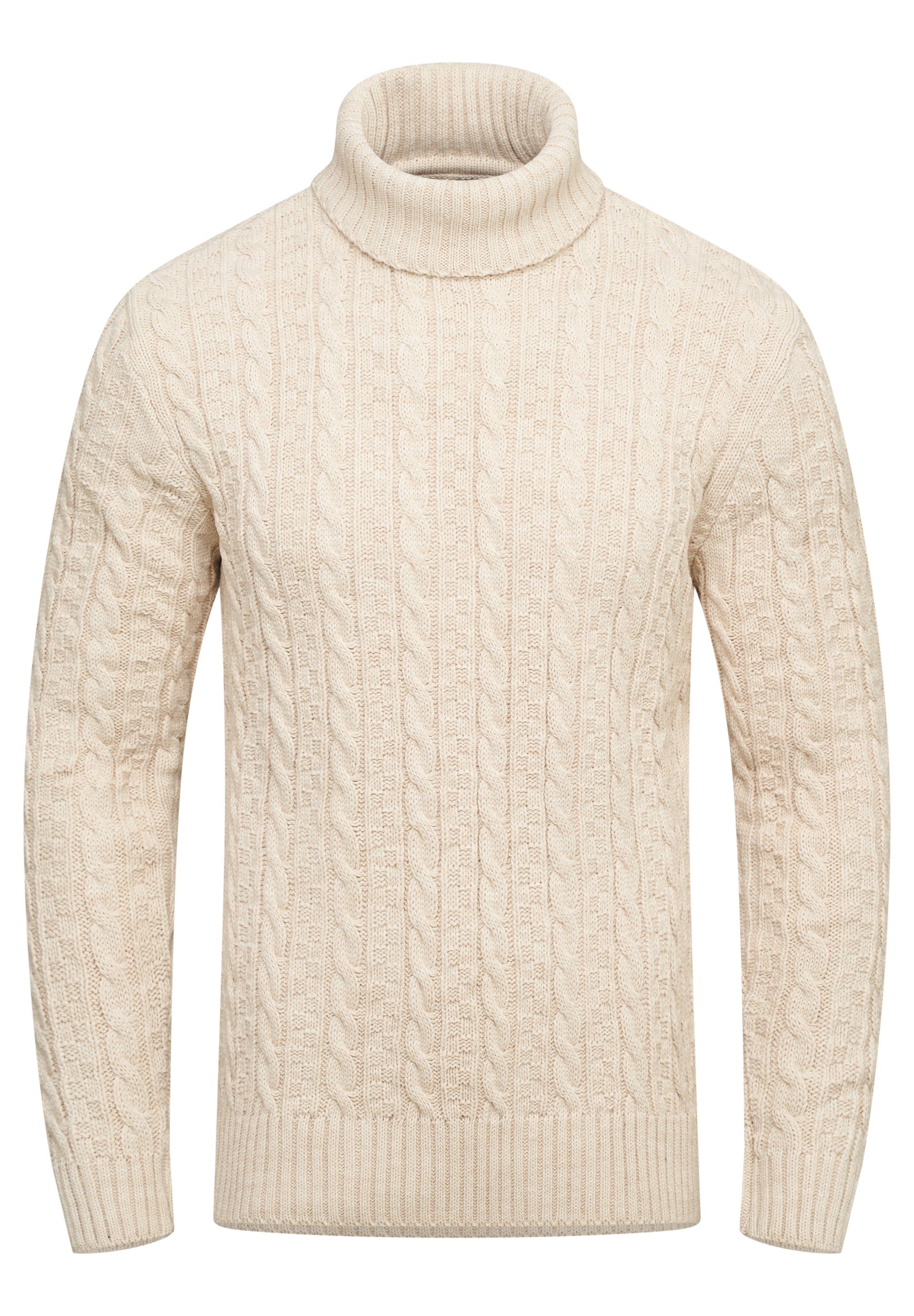 behype Rollkragenpullover BSLANA Grobstrick Zopf-Muster Winterpullover Strickpullover