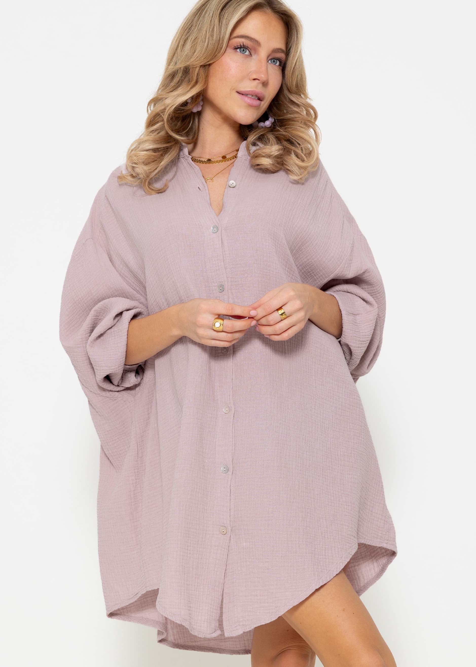 SASSYCLASSY Longbluse Oversize Musselin Bluse Damen günstig online kaufen