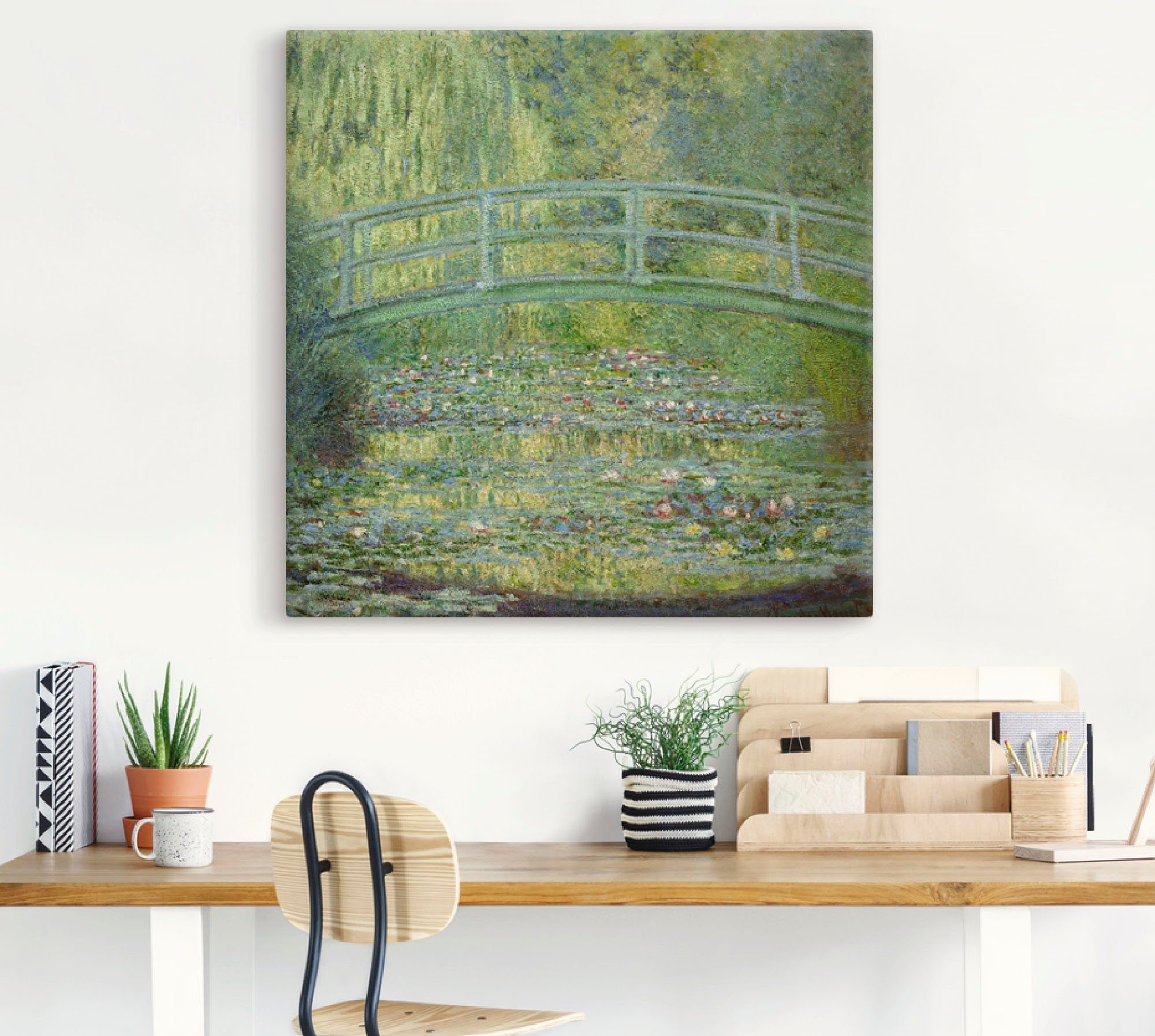 Artland Leinwandbild Seerosenteich und japanische Brücke., Gewässer (1 St), auf Holzrahmen gespannt