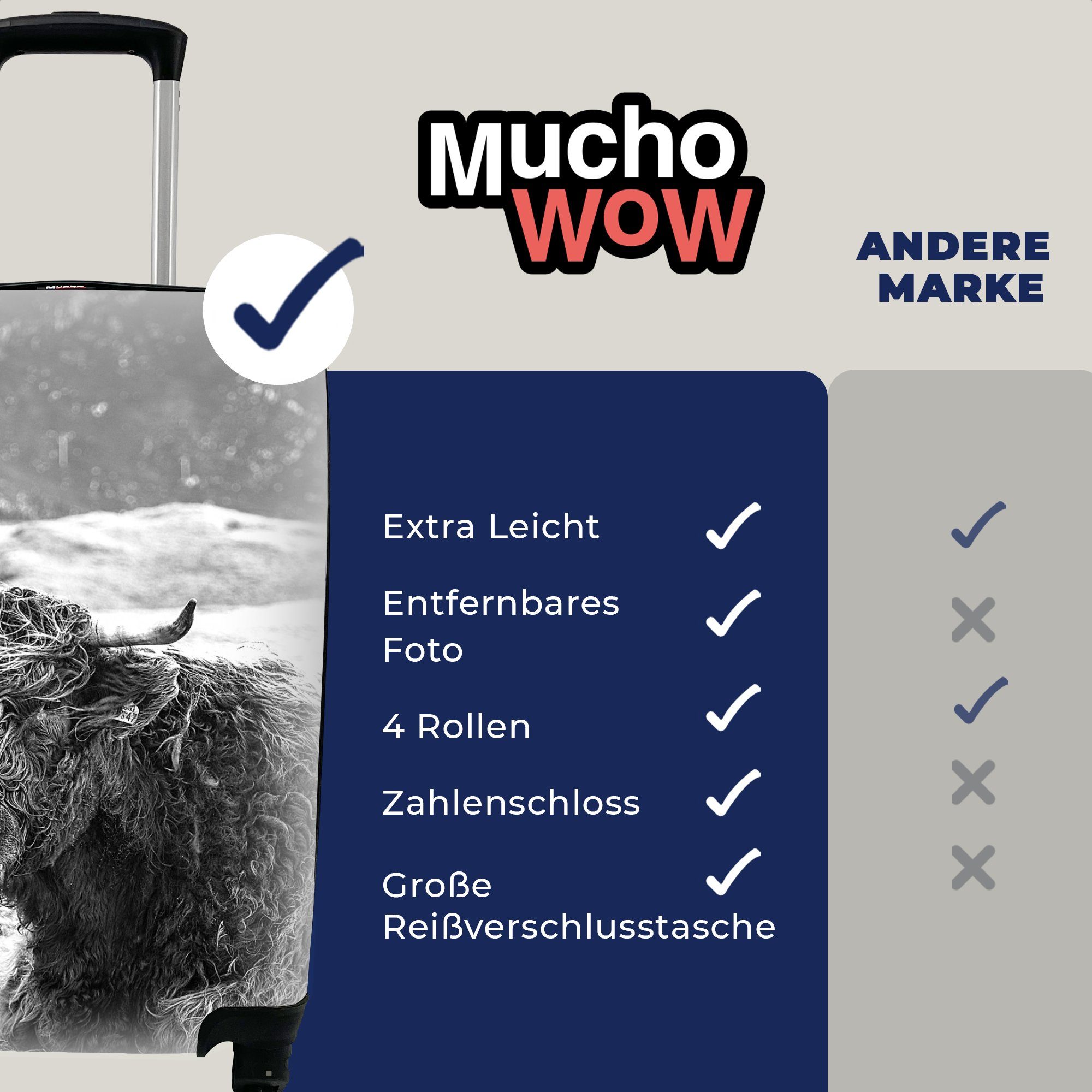 MuchoWow Trolley, Schottischer Reisekoffer Berg 4 Reisetasche Tiere, mit Handgepäckkoffer für Rollen, Highlander - Handgepäck Ferien, - rollen,