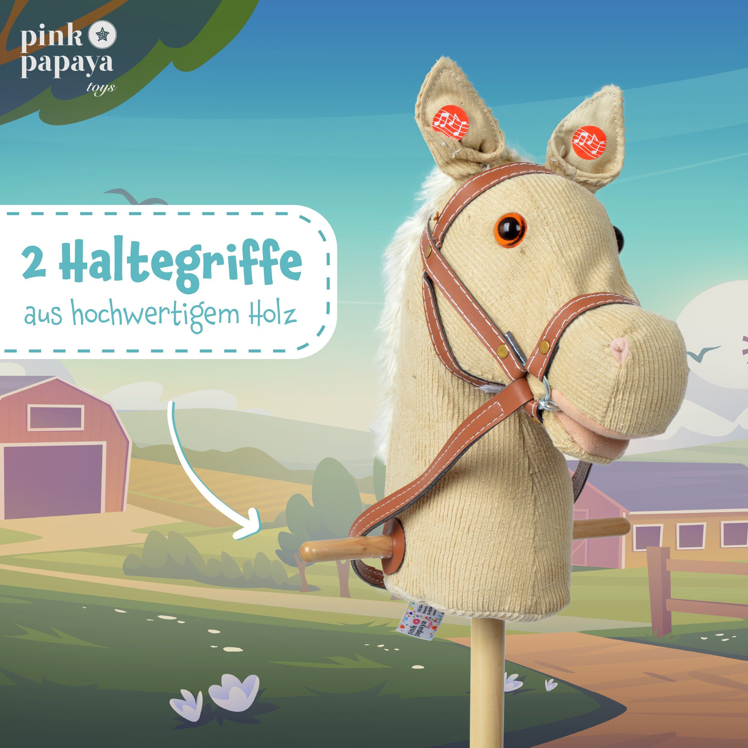Pink Papaya Steckenpferd Steckenpferd, Hobby Horse mit Sounds, inkl. Halfter, mit Rollen