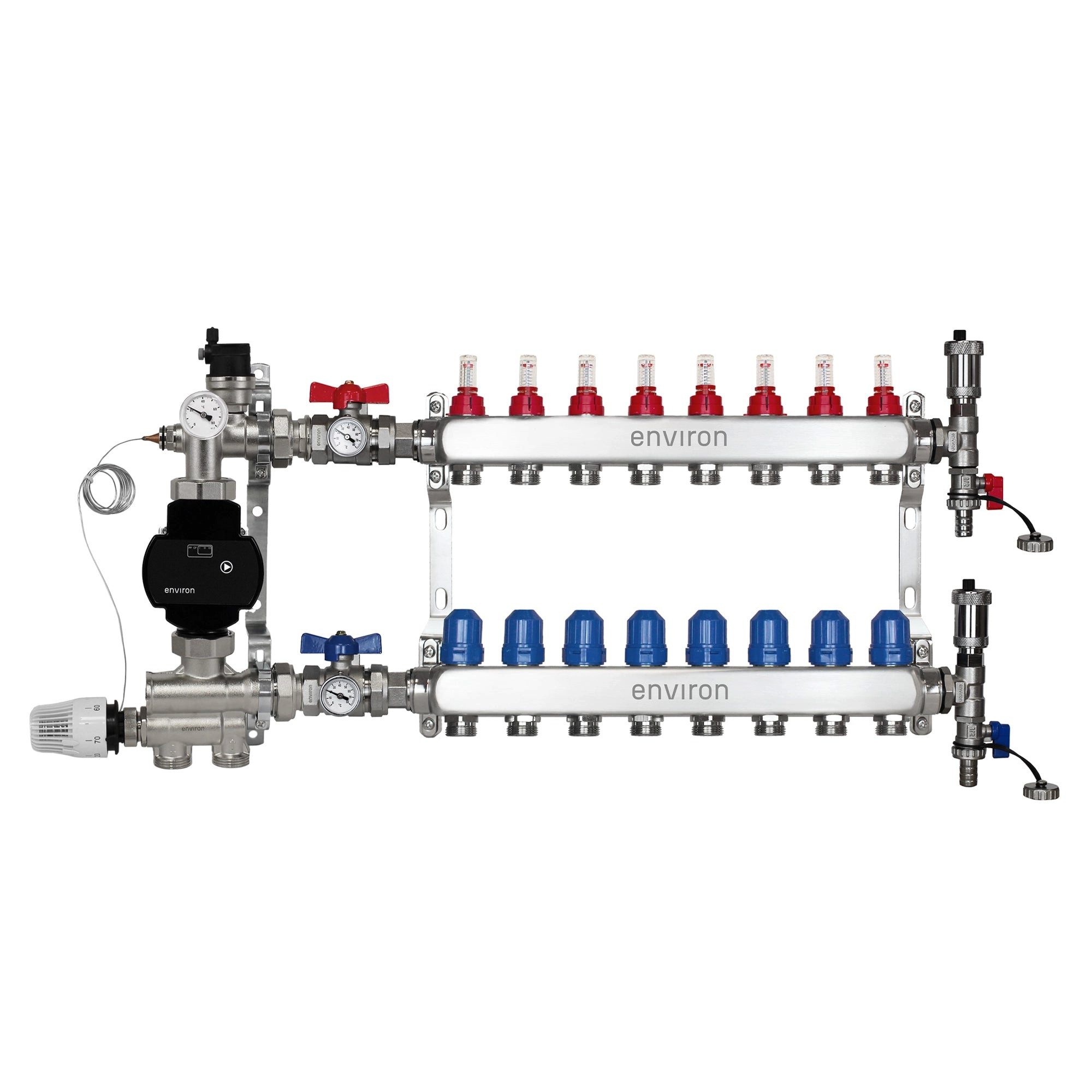 ganz24 Fußbodenheizung Festwertregelsetmit EcoStar 25/6 Pumpe. Heizkreisverteiler und Zubehör, (Set mit Heizkreisverteiler und Pumpe), Kompakte Bauweise