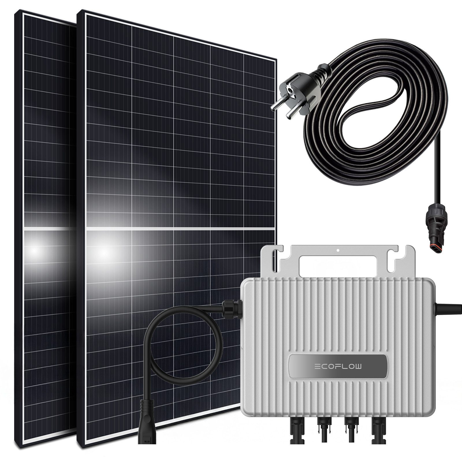 SUNNIVA Balkonkraftwerk 850W/800W komplett Steckdose -, (Ecoflow Stream 800W Micro Wechselrichter - PV Solaranlage Komplettset - 2x 425W (850W) Solarmodule - inkl. 5m Kabel - Bluetooth, WIFI)