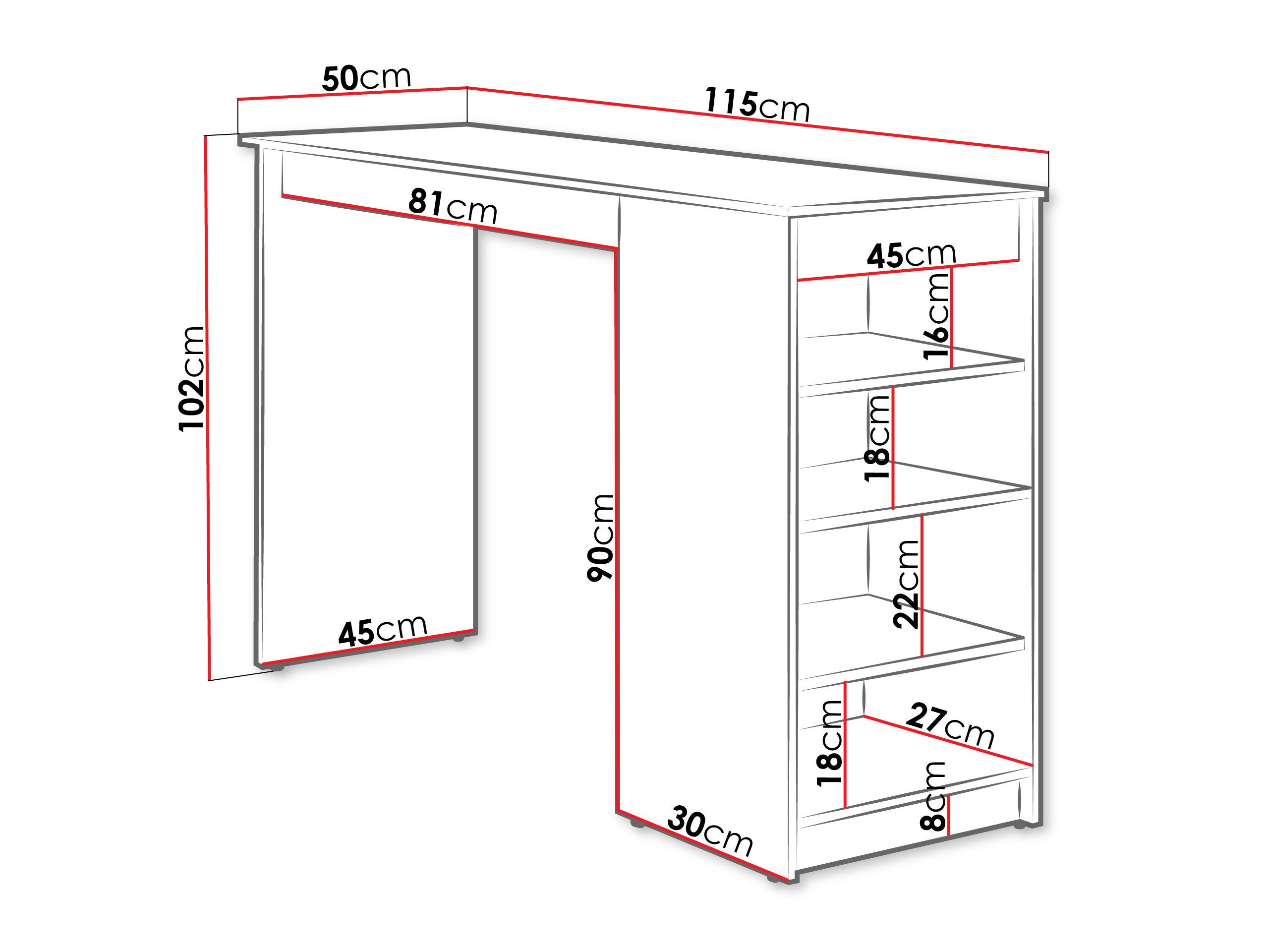 MIRJAN24 Bartisch Zotino (mit Regale), 115x50x102 cm