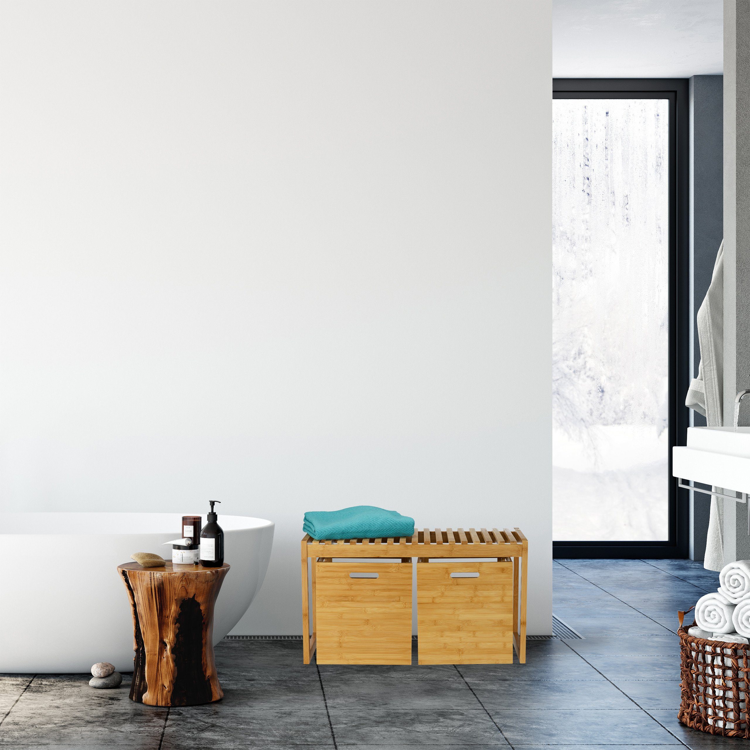 relaxdays Sitzbank mit Stauraum Bambus (3-St) – Bild 3 von 5