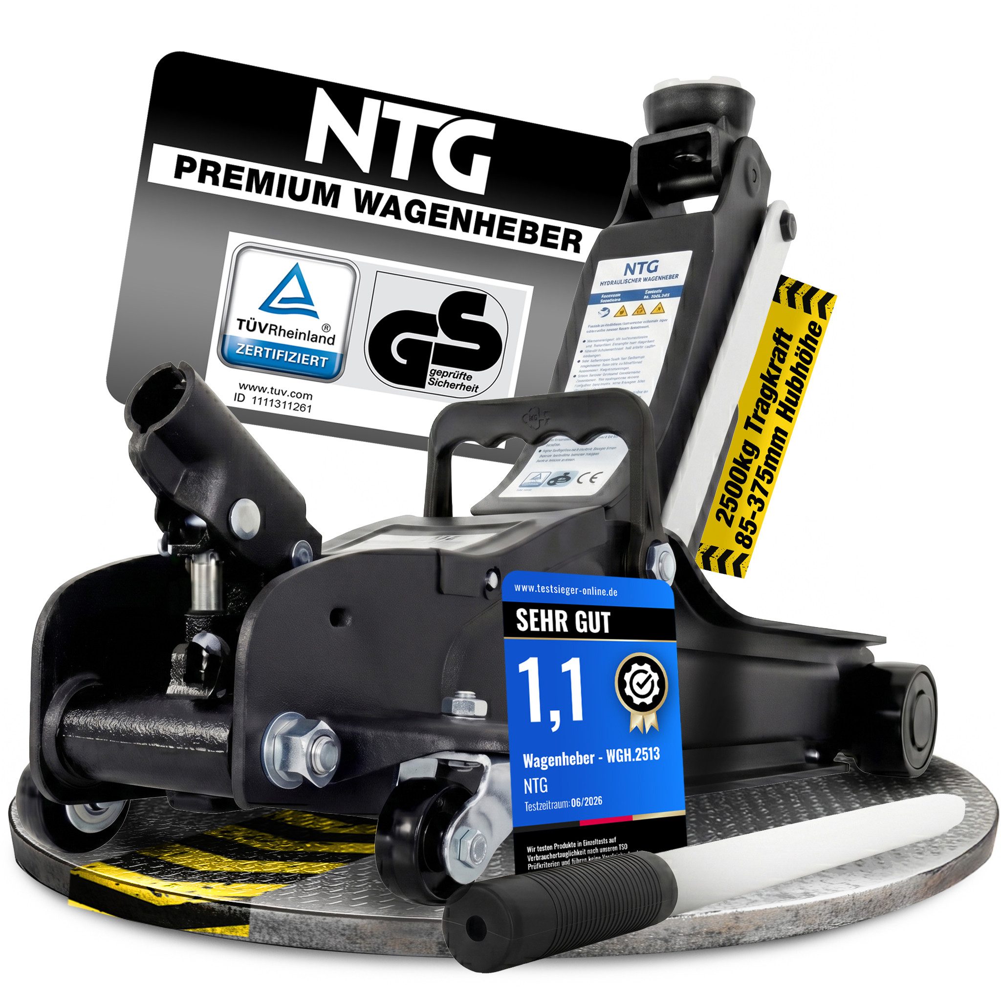 NTG Nutzfahrzeug Technik GmbH Wagenheber 2,5t Flach 85-375mm Rangierwagenheber TÜV Zertifiziert, max. Hubhöhe: 37.5 cm, Lowliner Wagenheber