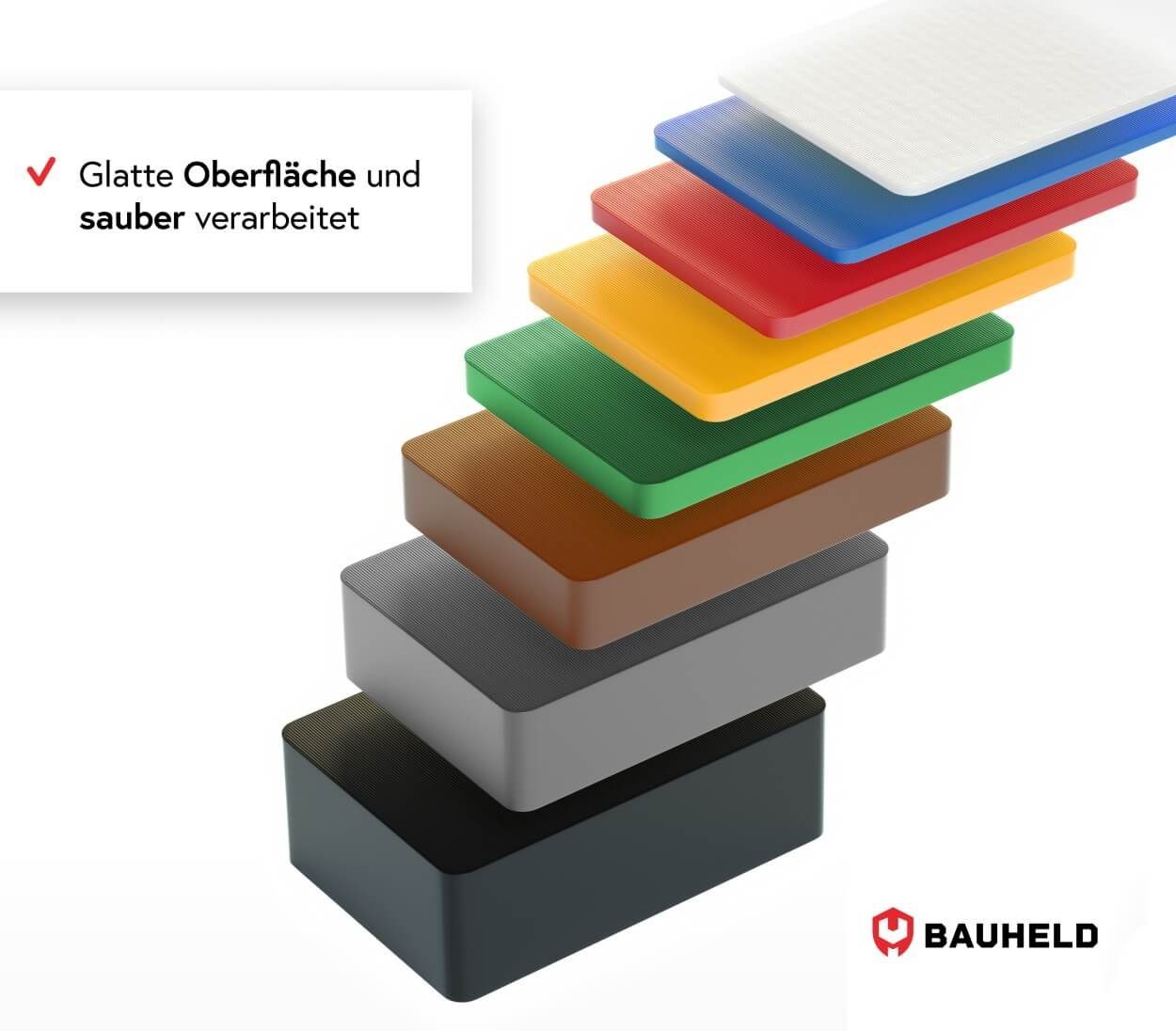 BAUHELD Unterlegplatte Universal, Kunststoff 60x40 mm, In den Größen 1.5, 2, 3, 4, 5, 10, 15, 20 mm, SET SORTIERT, Zum Ausgleich von Fliesen, Laminat Bodenbelag, Terrassendielen, Balkon, Als Montagekeil, Verglasungsklötze, Unterkonstruktion und Verlegekeil