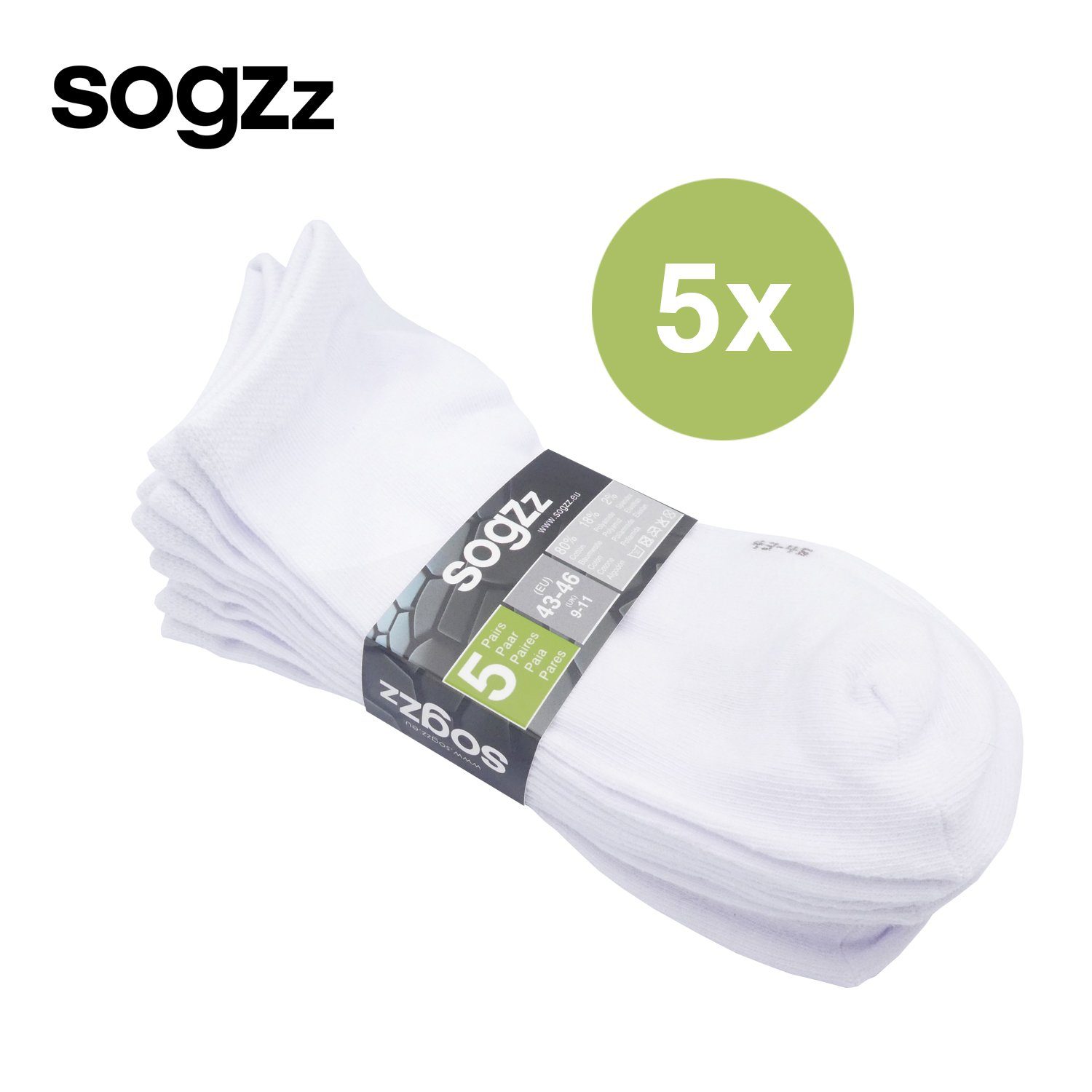 sogzz Sneakersocken 5-60 Paar Sneaker Socken 80% Baumwolle Damen Herren Weiß  Schwarz Grau (5-Paar)