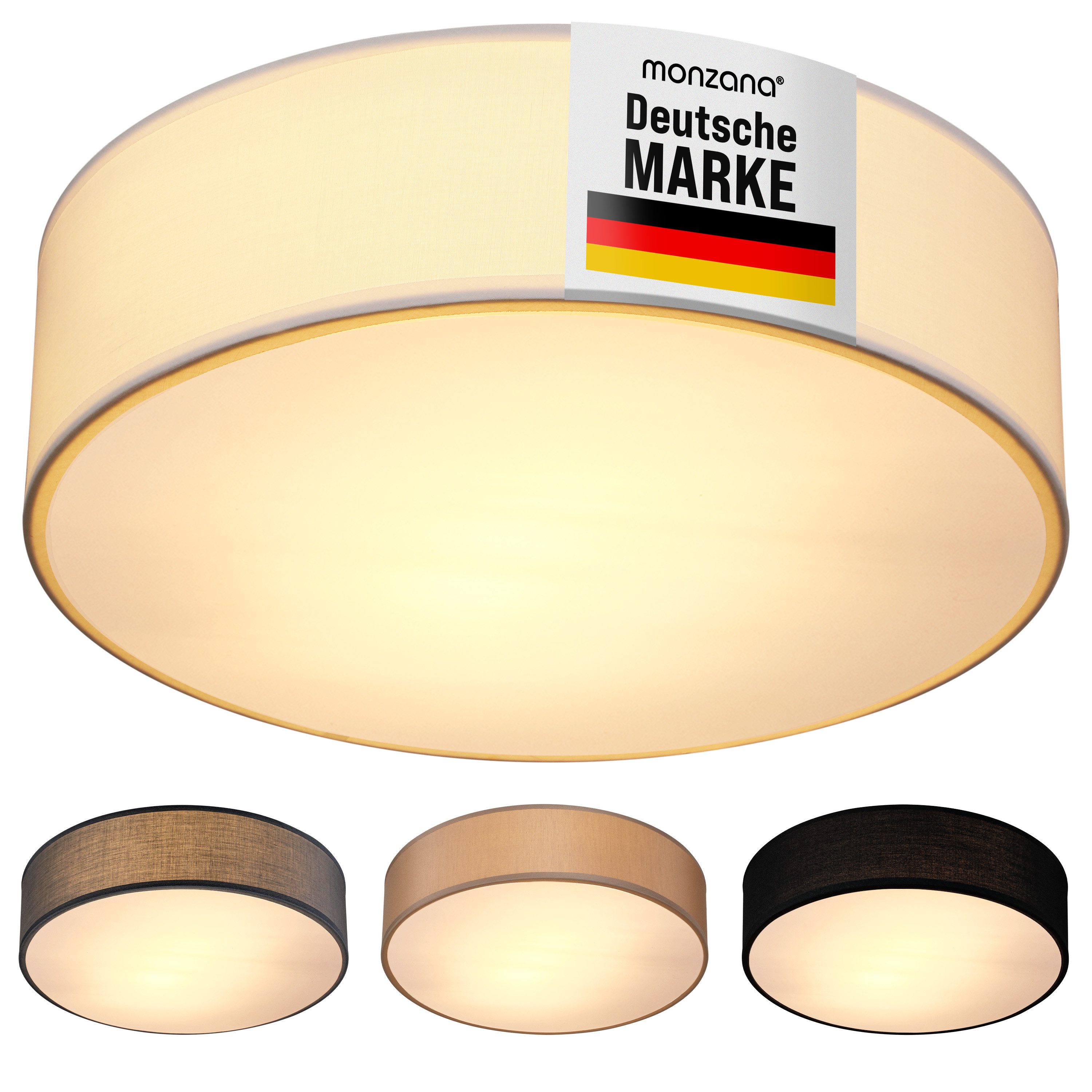 monzana Deckenleuchte Deckenleuchte, Leuchtmittel nicht inklusive, Deckenlampe Stoff Weiß 38 cm Modern E27 Rund 2 Flammig Deckenleuchte