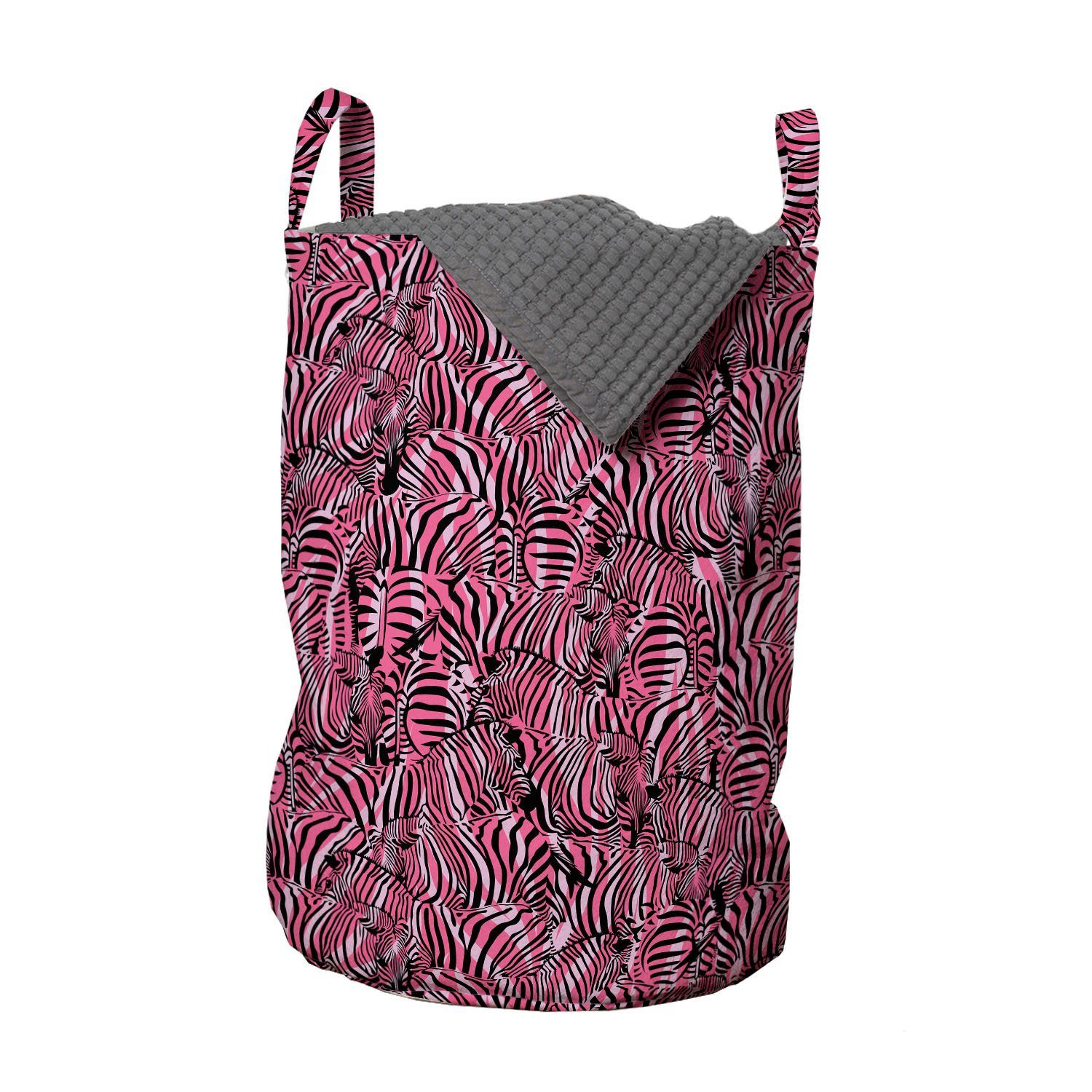 Abakuhaus Wäschesäckchen Wäschekorb mit Griffen Kordelzugverschluss für Waschsalons, rosa Zebra Safari-Kunst-Muster