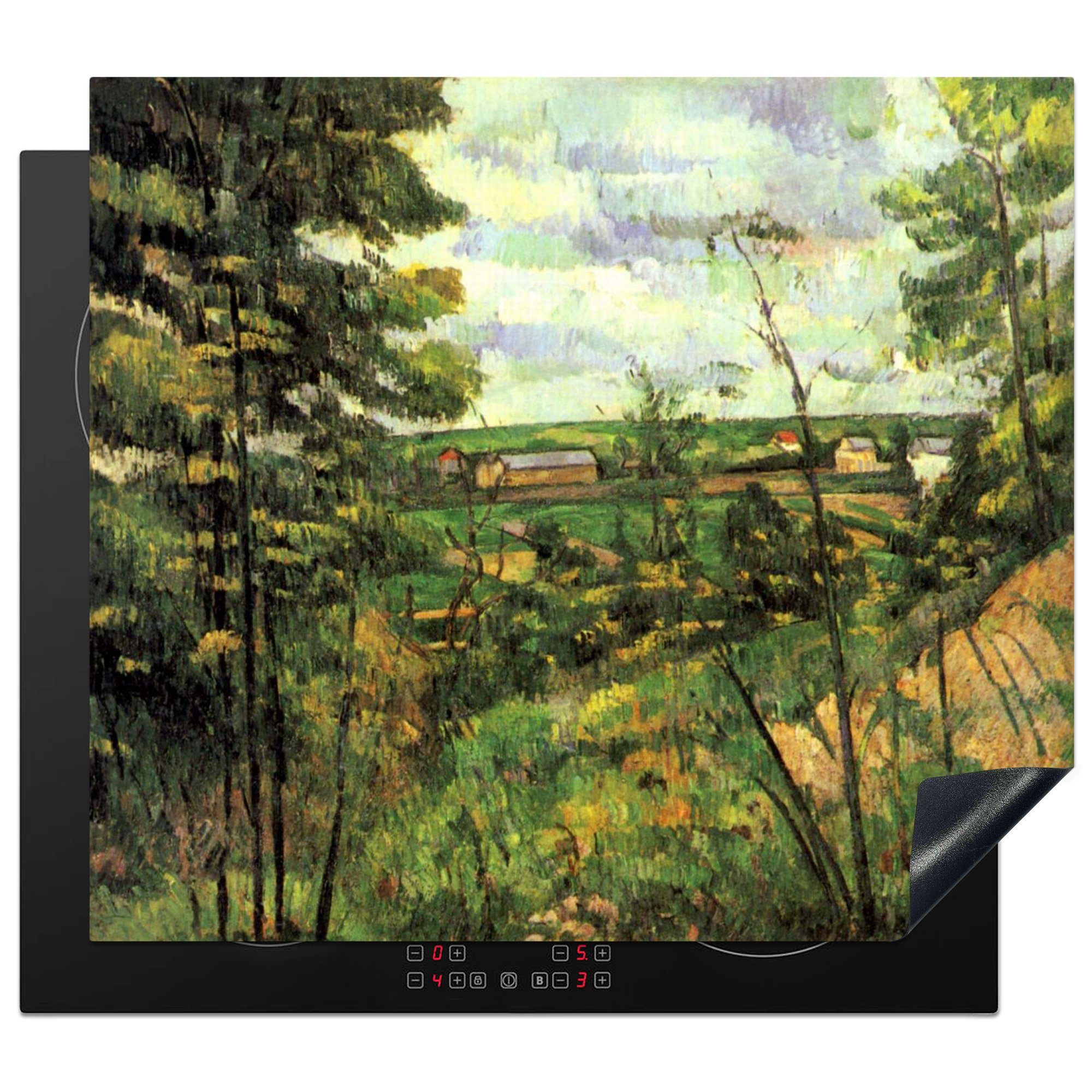 MuchoWow Herdblende-/Abdeckplatte Das Tal der Oise - das Gemälde von Paul Cézanne, Vinyl, (1 tlg), 60x52 cm, Mobile Arbeitsfläche nutzbar, Ceranfeldabdeckung