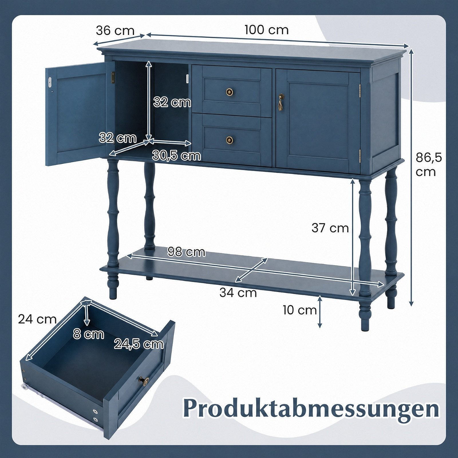 COSTWAY Konsolentisch schmal mit 2 Schubladen Holz 100cm Breit, Flurtisch – Bild 5 von 5