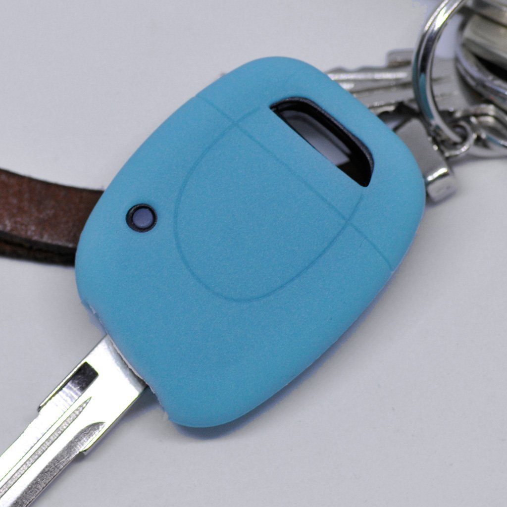 Clio Silikon fluoreszierend Schutzhülle Renault Funk Blau, für Twingo Tasten 1 Softcase mt-key Kangoo Schlüsseltasche Fernbedienung Autoschlüssel
