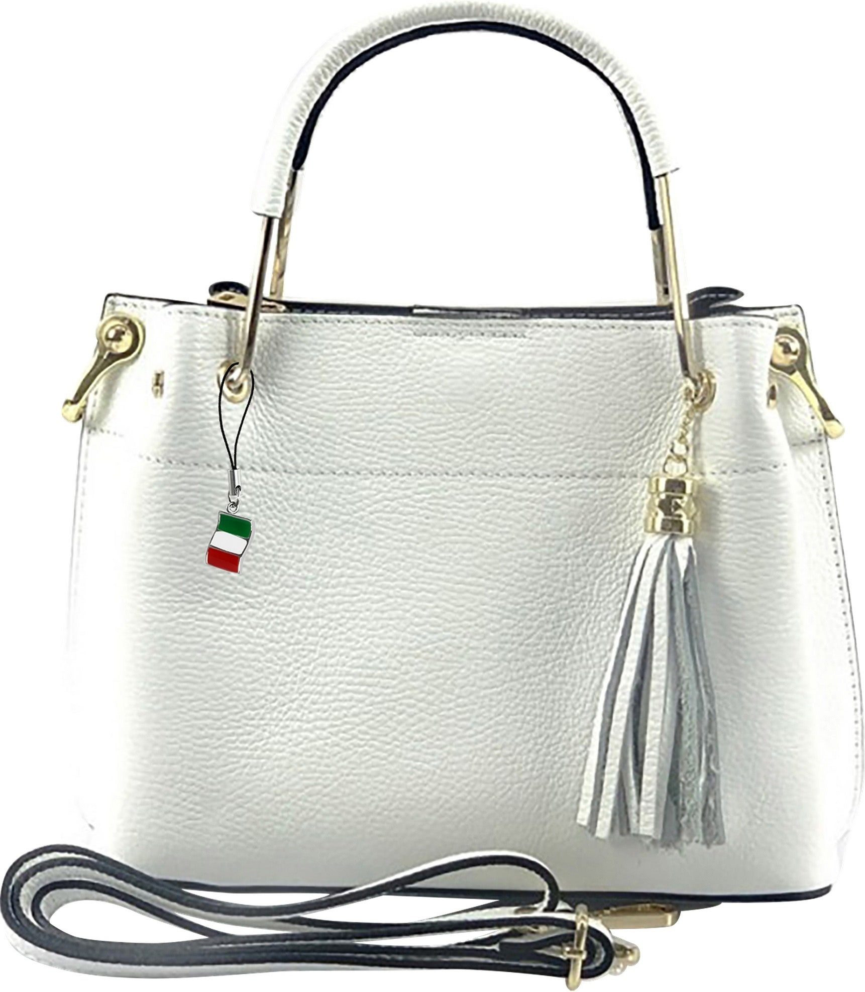 FLORENCE Handtasche Florence Umhängetasche Damen Handtasche (Handtasche), Damen Leder Umhängetasche, Handtasche, weiß ca. 30cm
