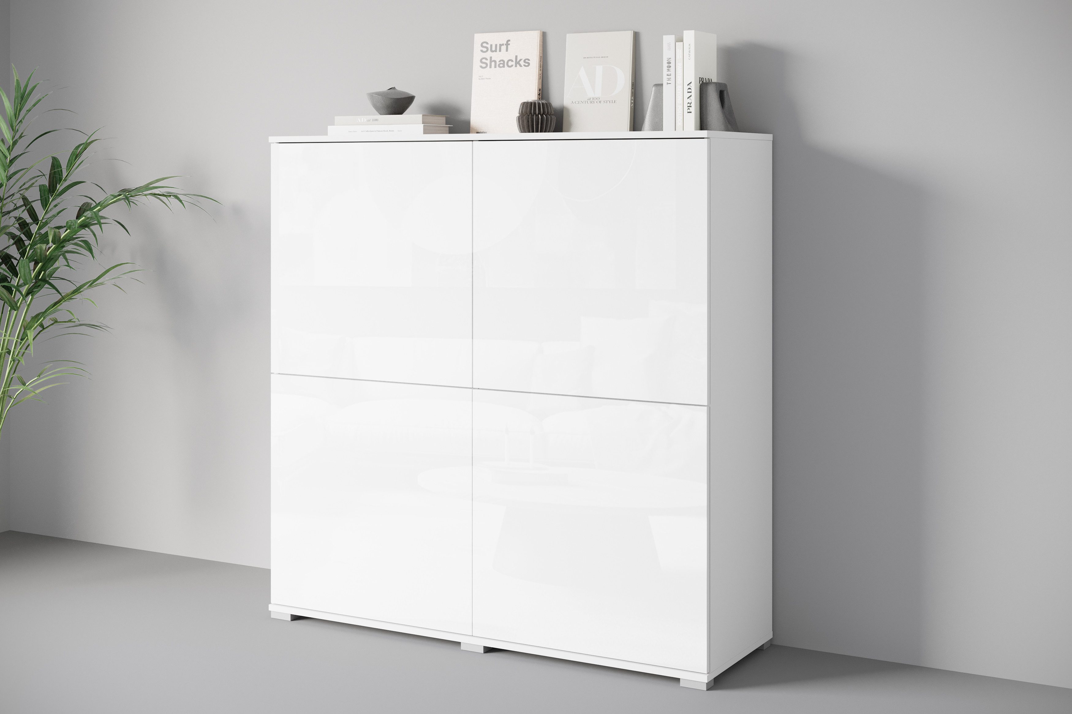 OTTO home Highboard Kenia, moderne grifflose Hochkommode mit 4 Türen, Breite 120 cm (1 St), Push-to-Open-Fronten, höhenverstellbaren Einlegeböden