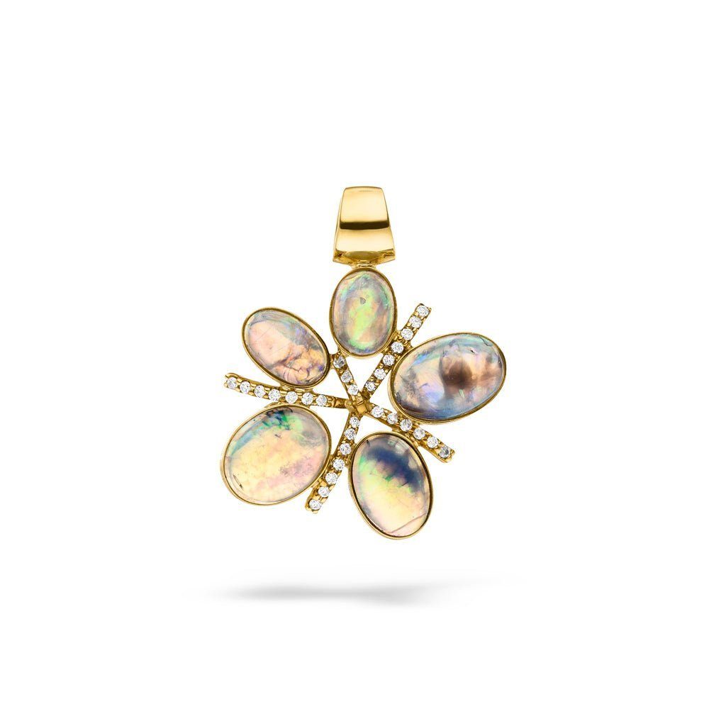 SKIELKA DESIGNSCHMUCK Kettenanhänger Opal Anhänger "Flower" 3,2 ct. mit Diamanten (Gelbgold 750), hochwertige Goldschmiedearbeit aus Deutschland