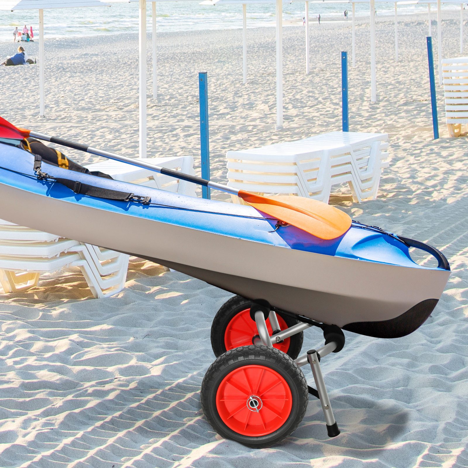 Outsunny Transportwagen bis 70 kg, mit Spanngurte, luftlose Stollenreifen, (Surfwagen, 2-St., Kajakwagen), für Schlauchboot