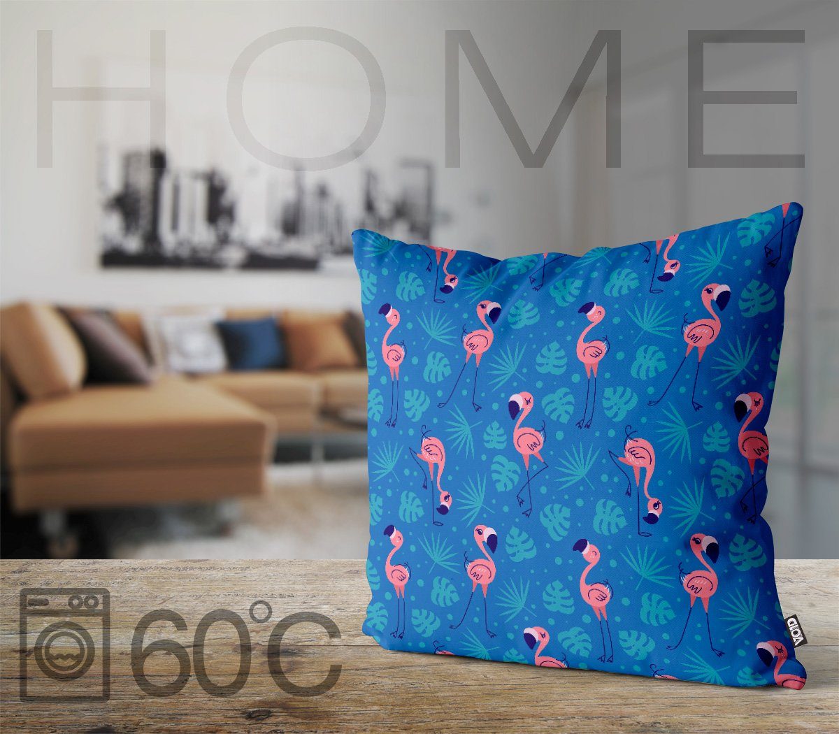 blau (1 Sommer gestreift Kissenbezug, Tiere Stück), Kissenbezug Sofa-Kissen Flamingo Urlaub Pool Reise Palmen VOID Muste