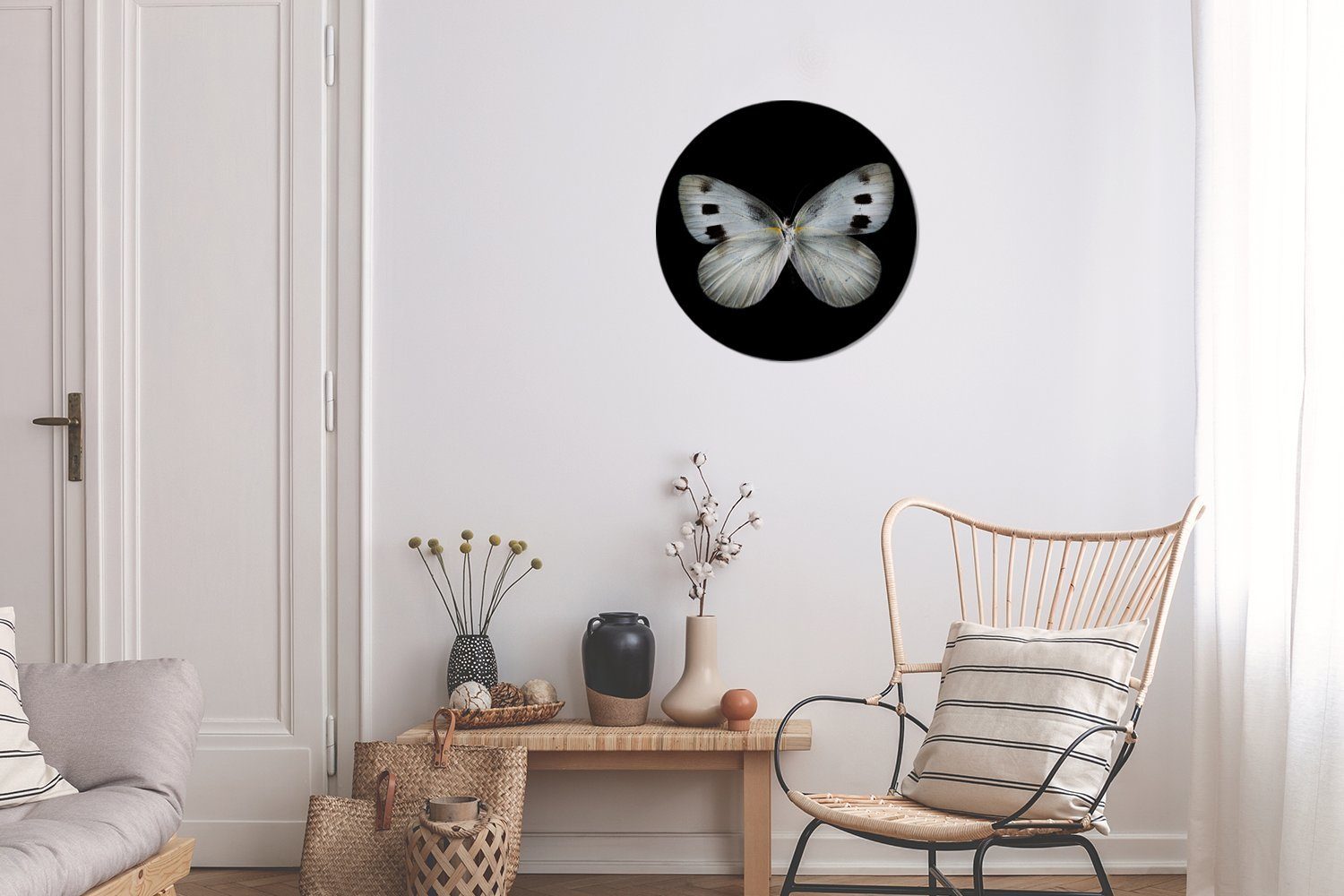Rund, Wandsticker MuchoWow - Wohnzimmer Tapetenaufkleber, Tapetenkreis (1 St), - Insekten Schmetterling Schwarz Kinderzimmer, für