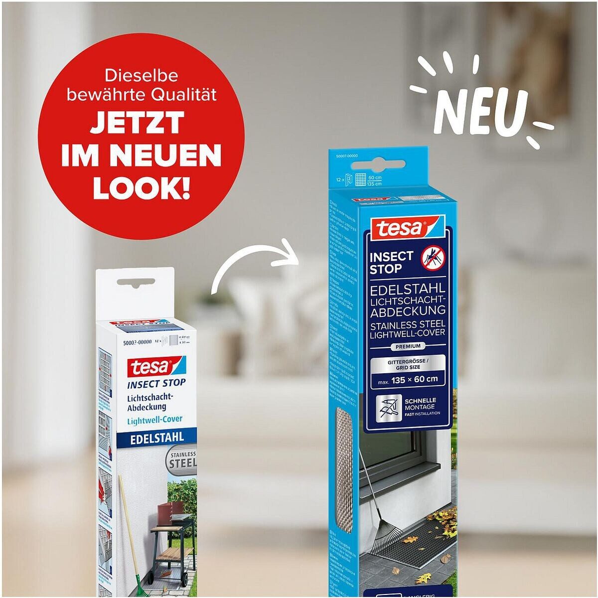 tesa Lichtschachtabdeckung Insect Stop 50007, Edelstahl, befahrbar